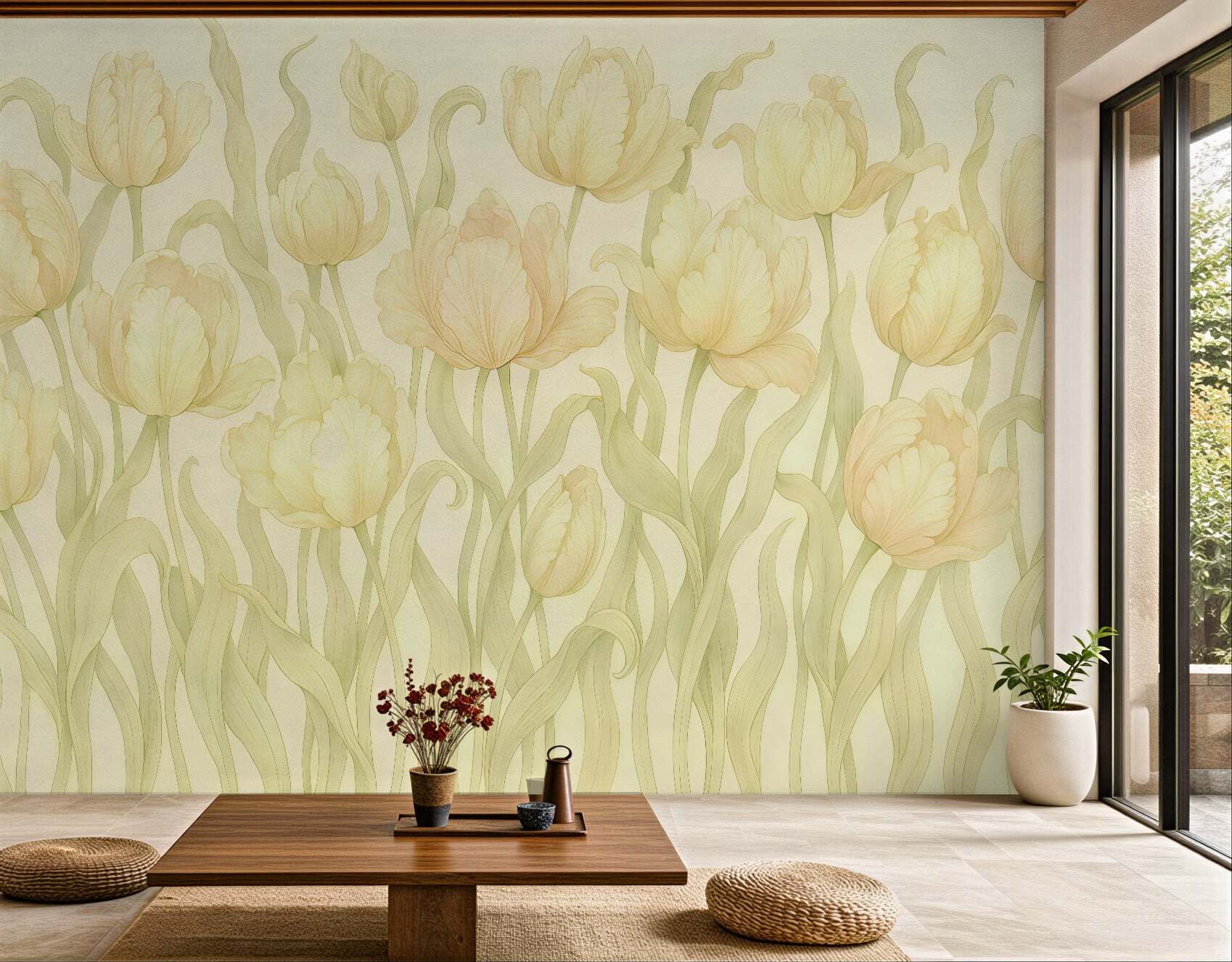 Fototapeta kremowe tulipany w subtelnym świetle