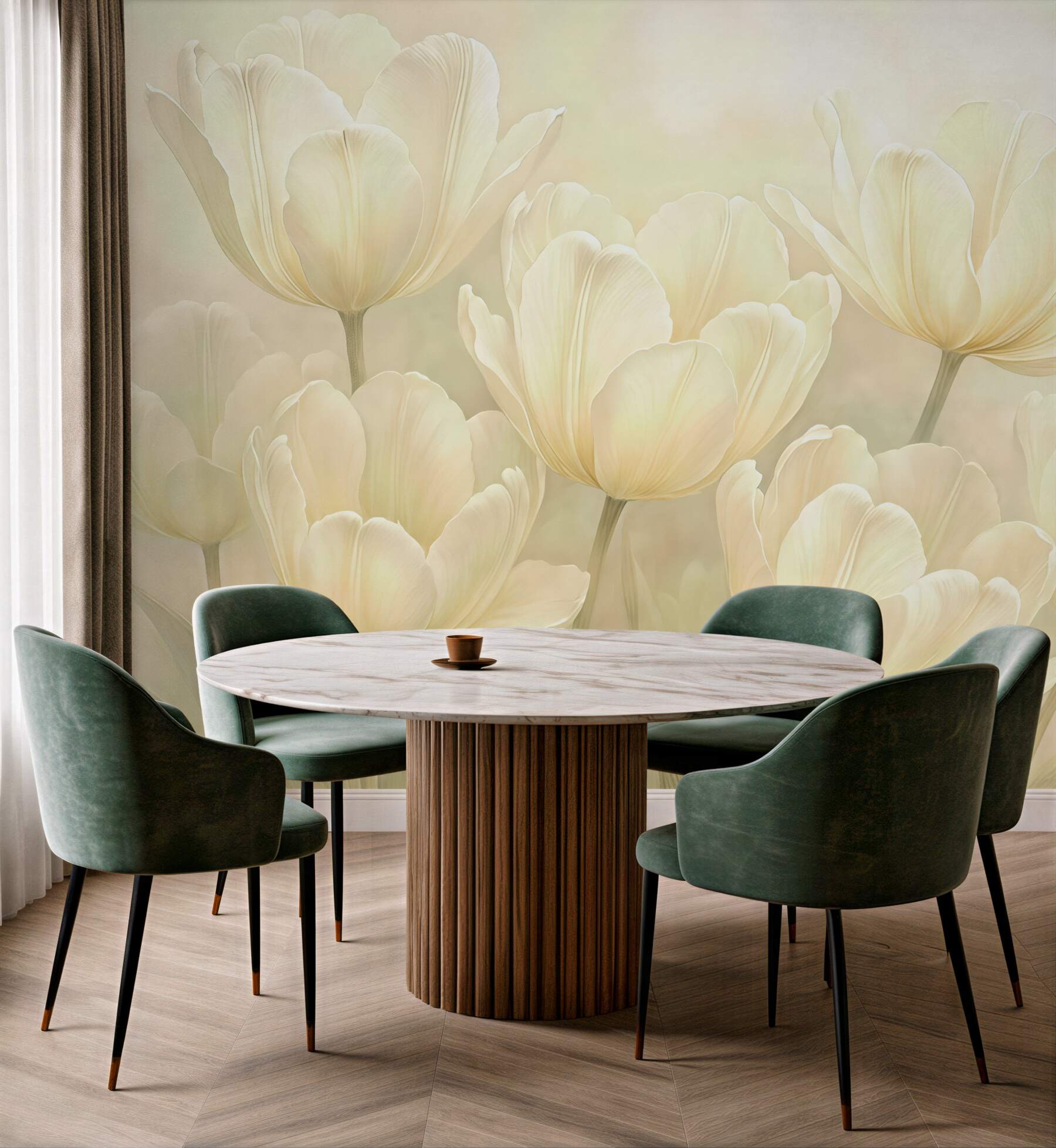 Fototapeta kremowe tulipany w miękkim świetle