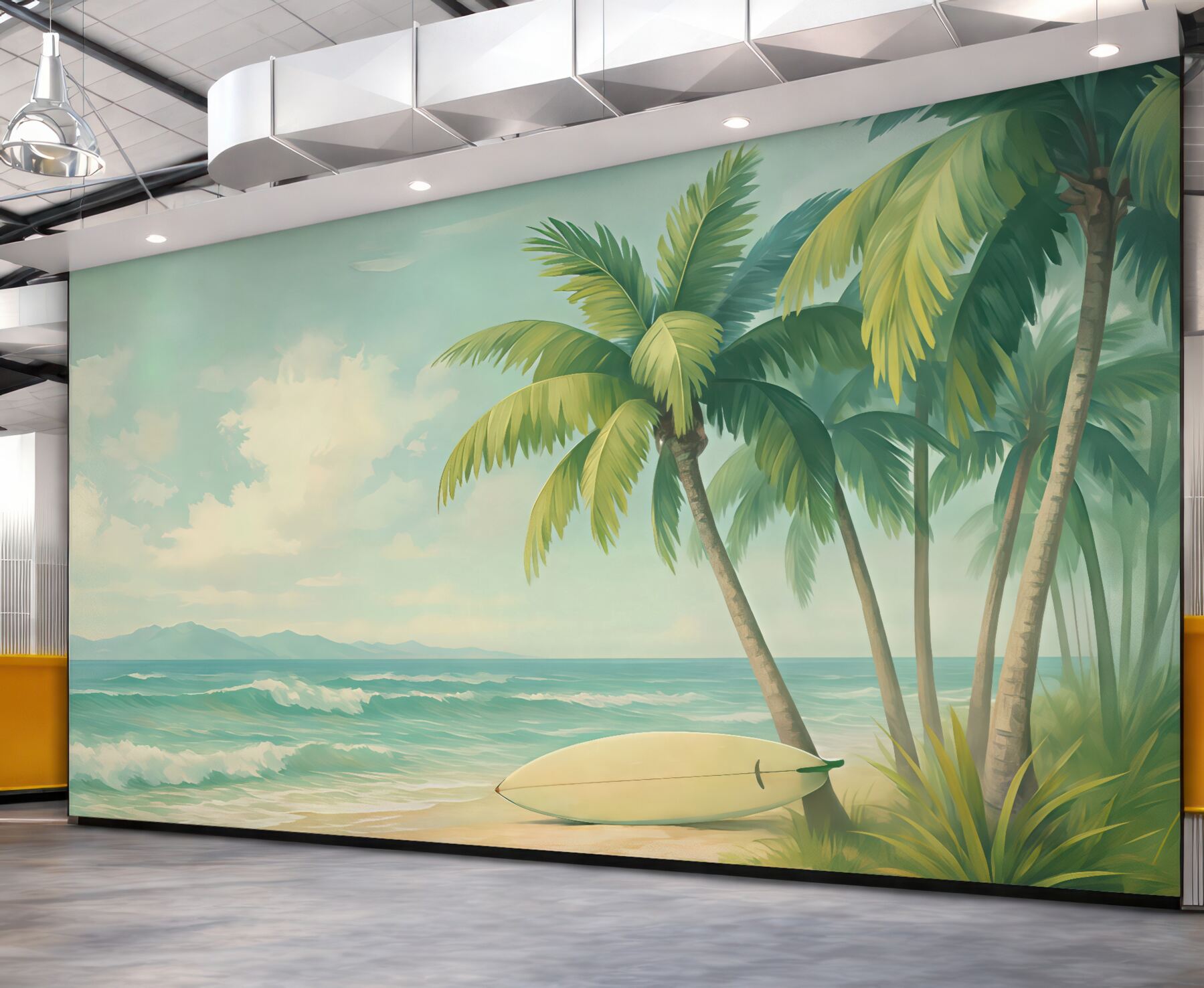 Fototapeta tropikalna plaża z palmami i deską