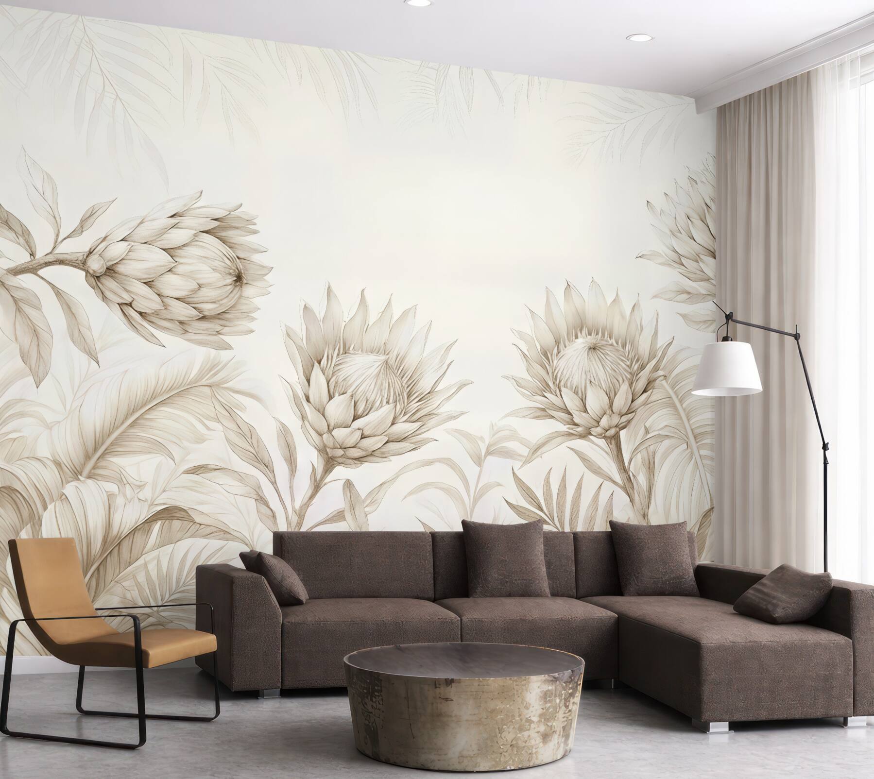 Fototapeta botaniczny szkic protei w beżu