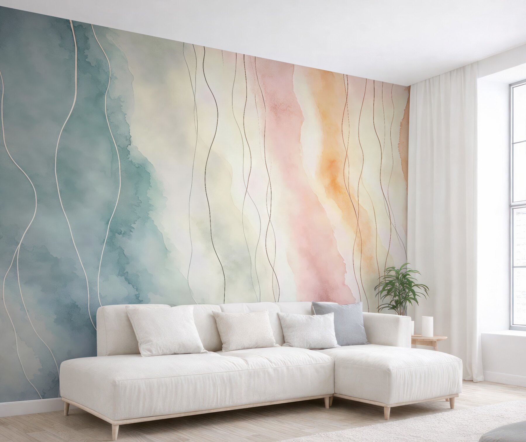 Fototapeta pastelowa akwarela z falującymi liniami