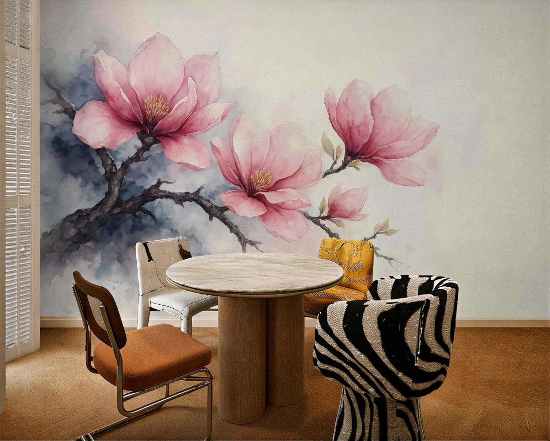 Fototapeta różowe magnolie w akwarelowej mgłce