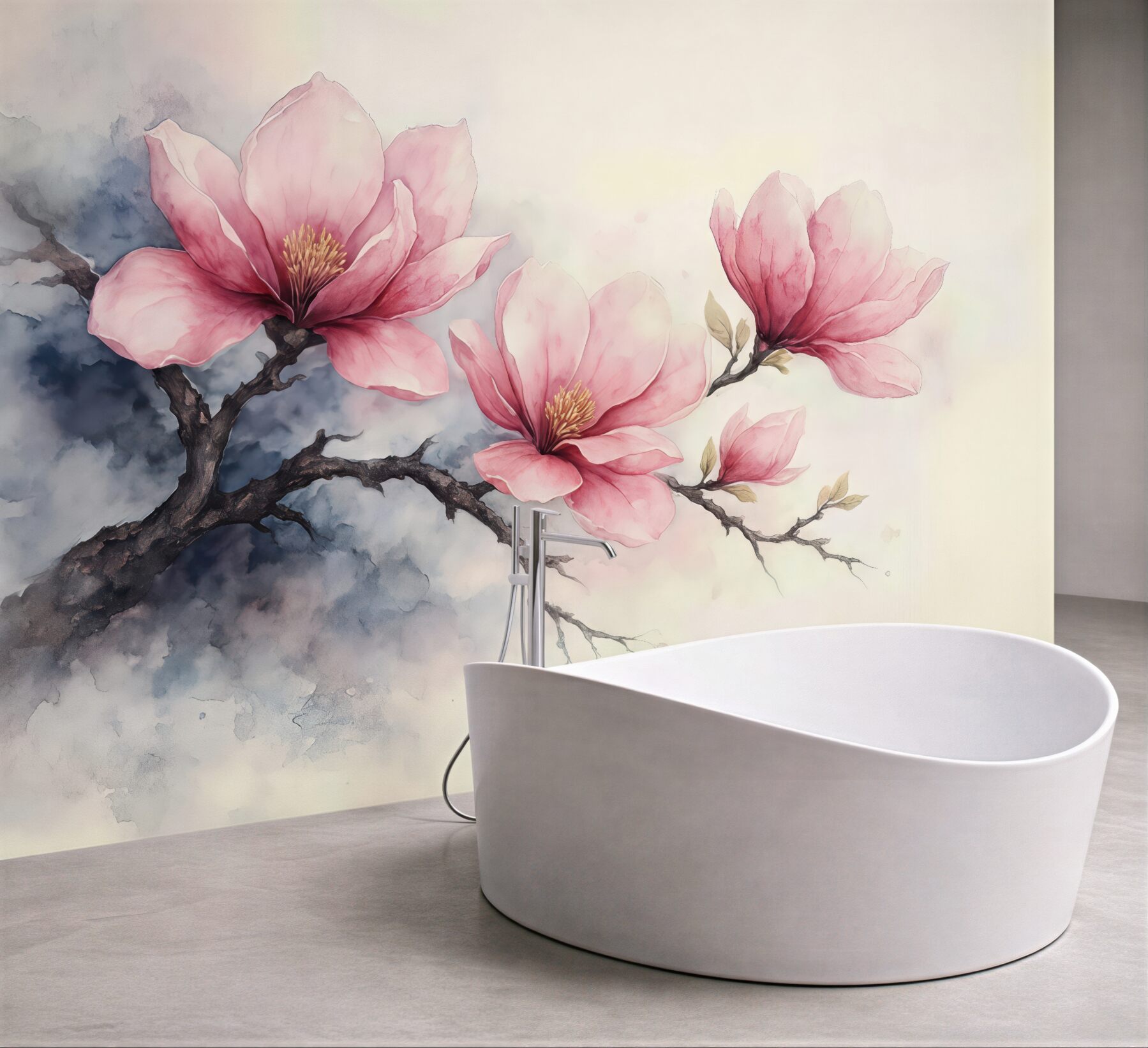 Fototapeta różowe magnolie w akwarelowej mgłce