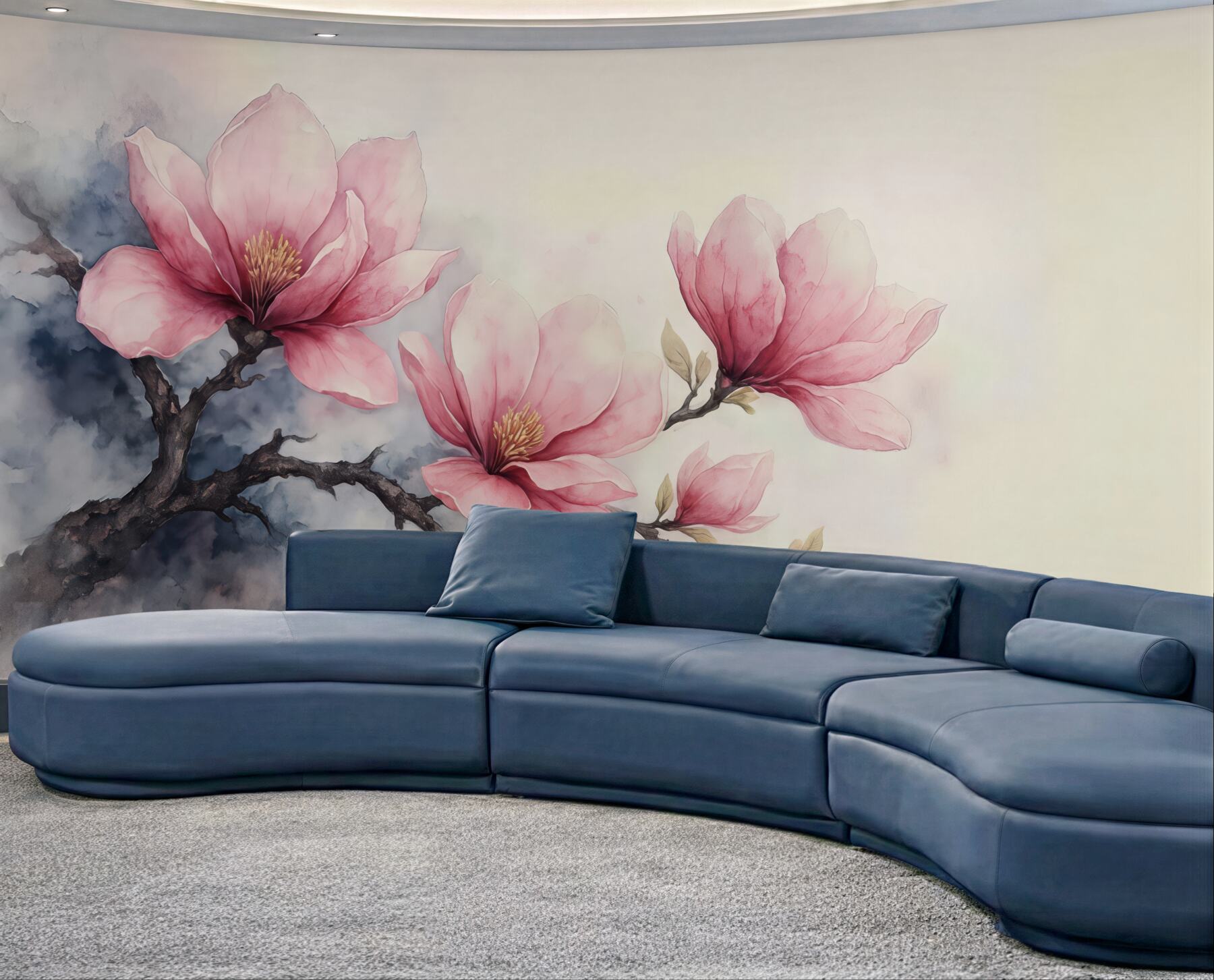 Fototapeta różowe magnolie w akwarelowej mgłce