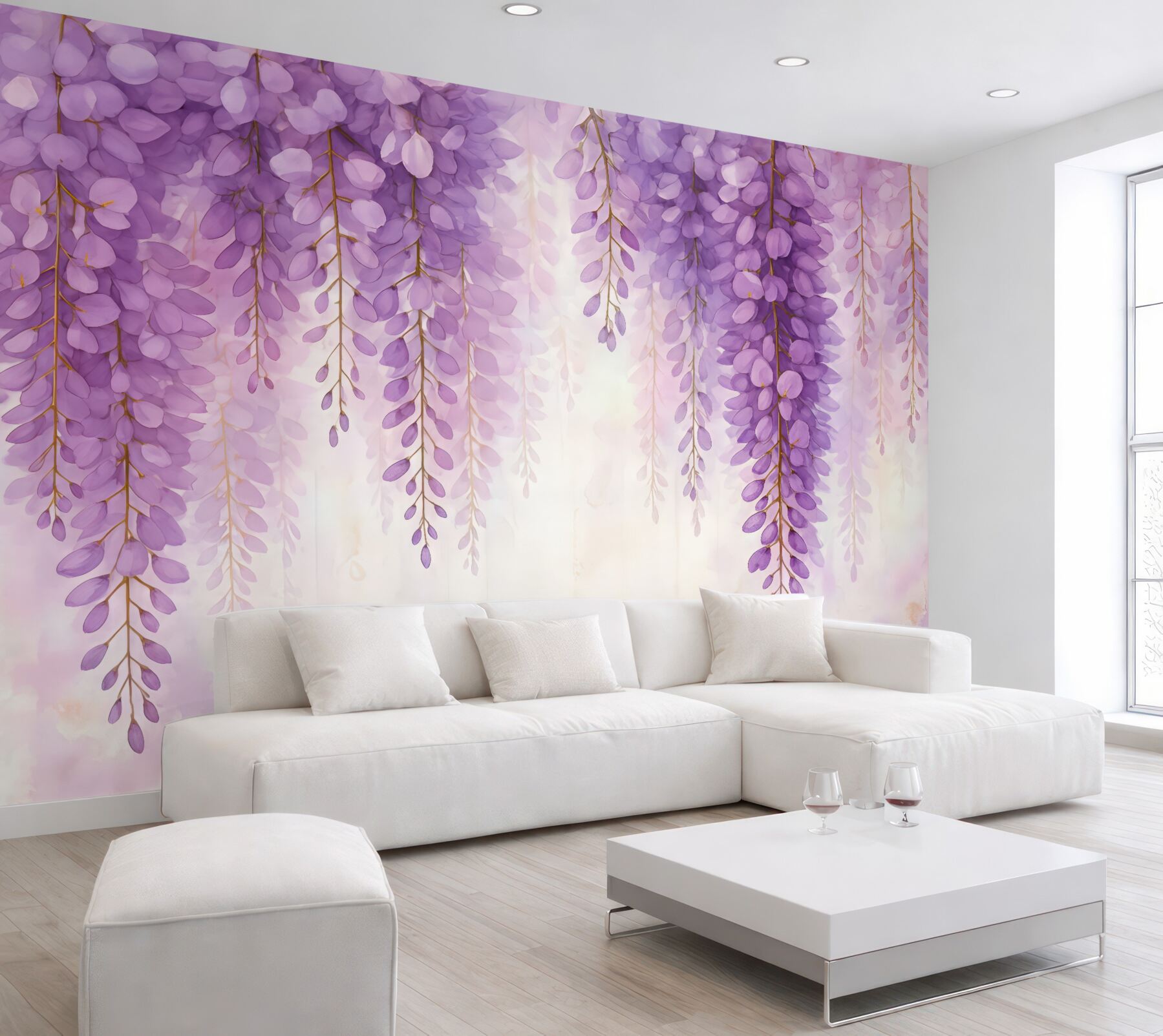 Fototapeta zwisające glicynie w lawendowej mgiełce