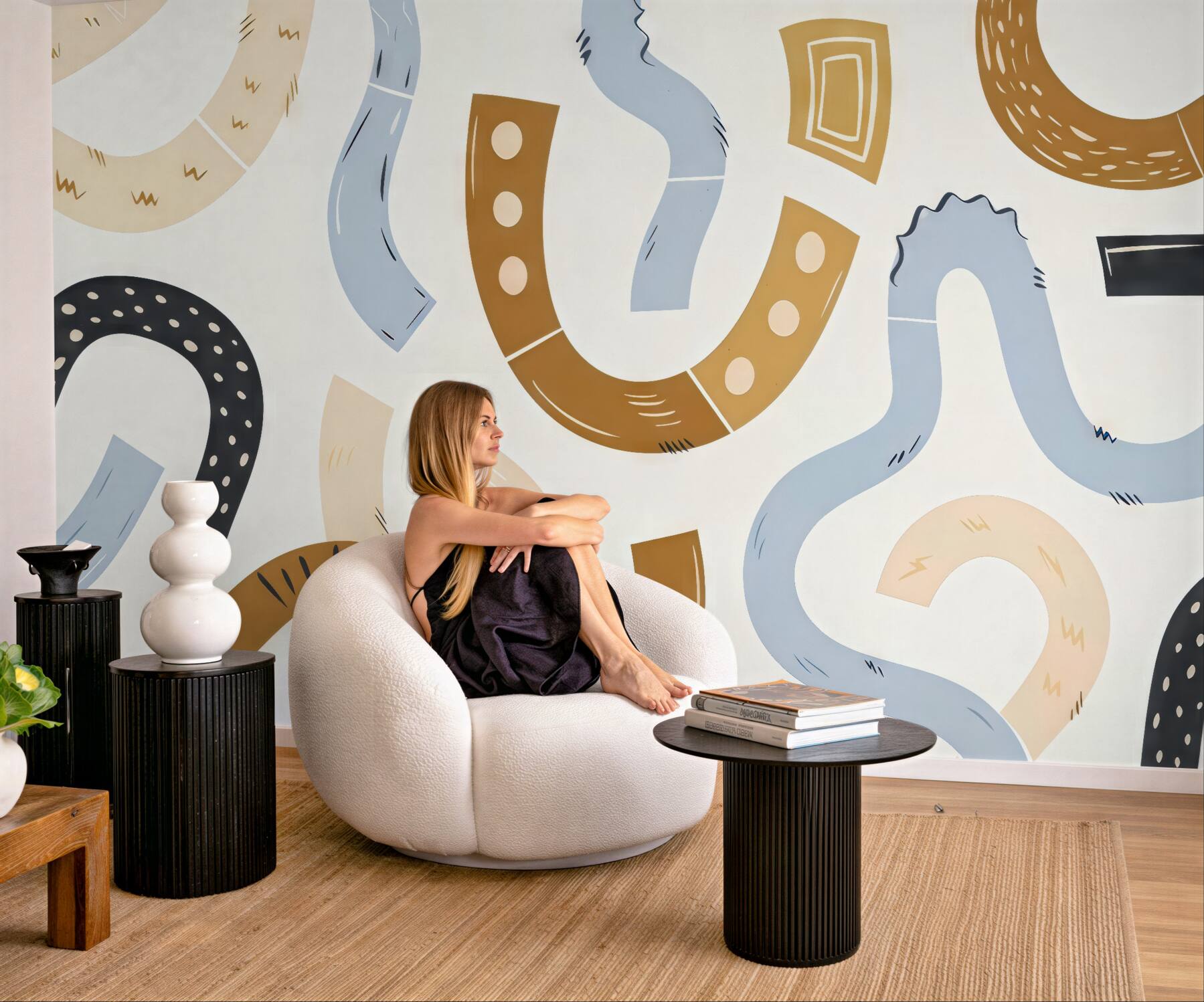 Fototapeta abstrakcyjne faliste linie boho pastelowe