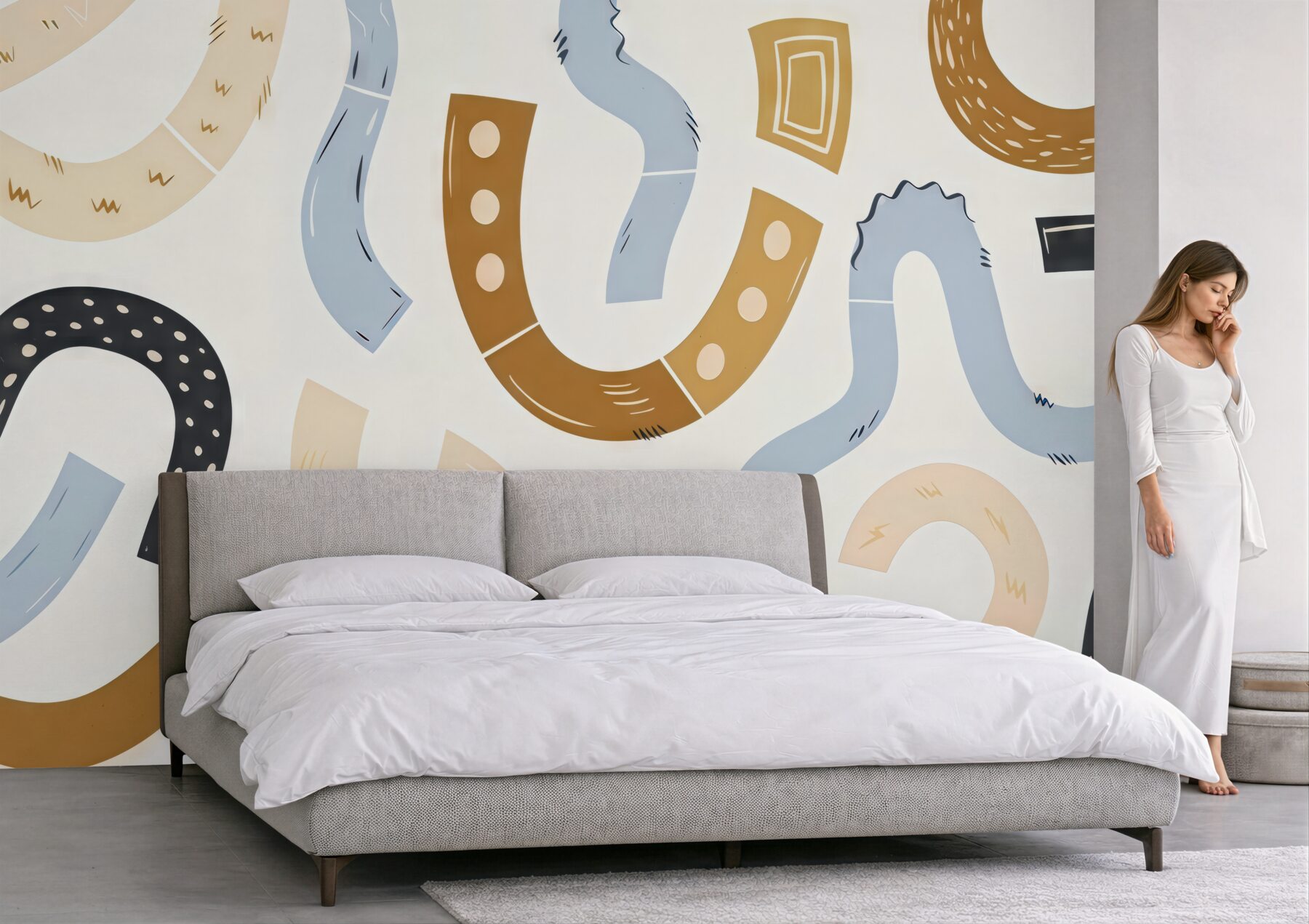 Fototapeta abstrakcyjne faliste linie boho pastelowe
