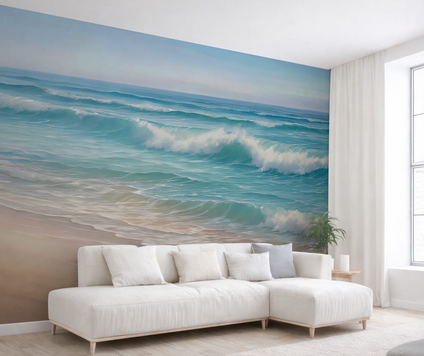 Fototapeta turkusowe fale na spokojnej plaży