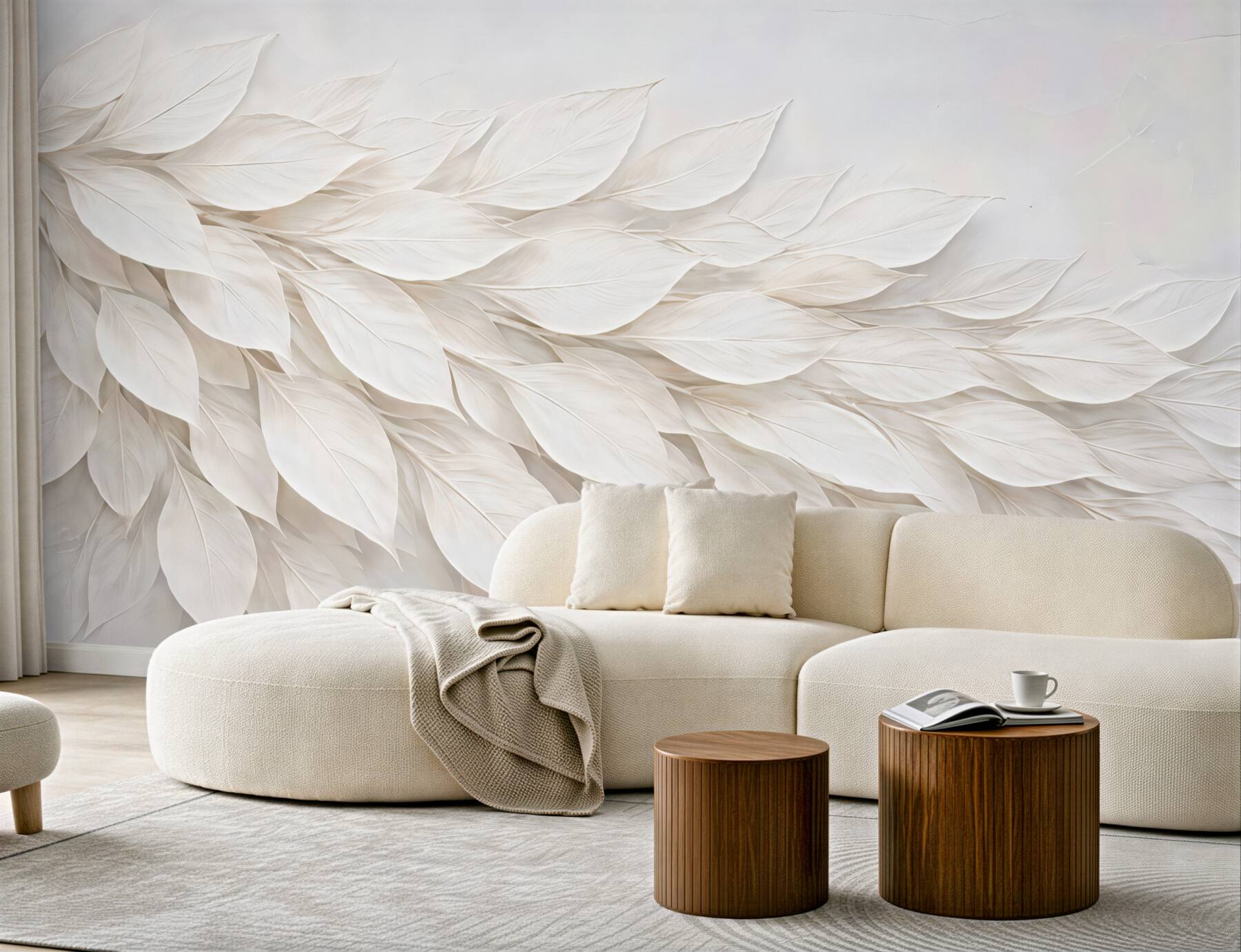 Fototapeta subtelne białe liście w elegancji