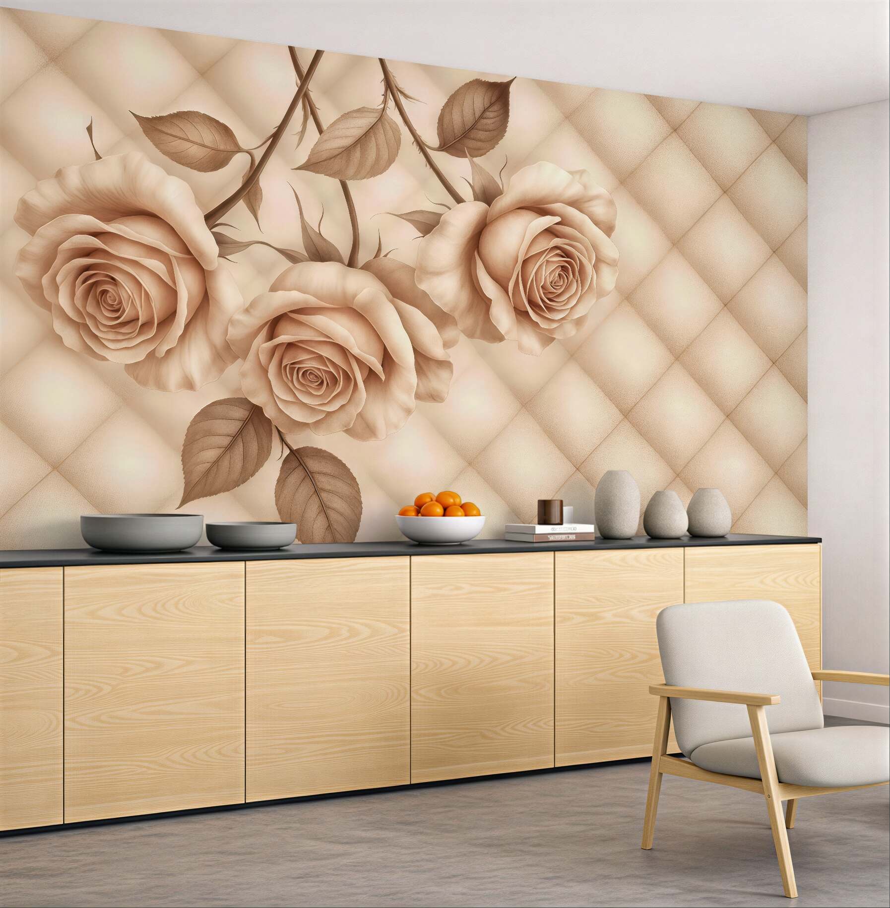 Fototapeta beżowe róże w eleganckim reliefie