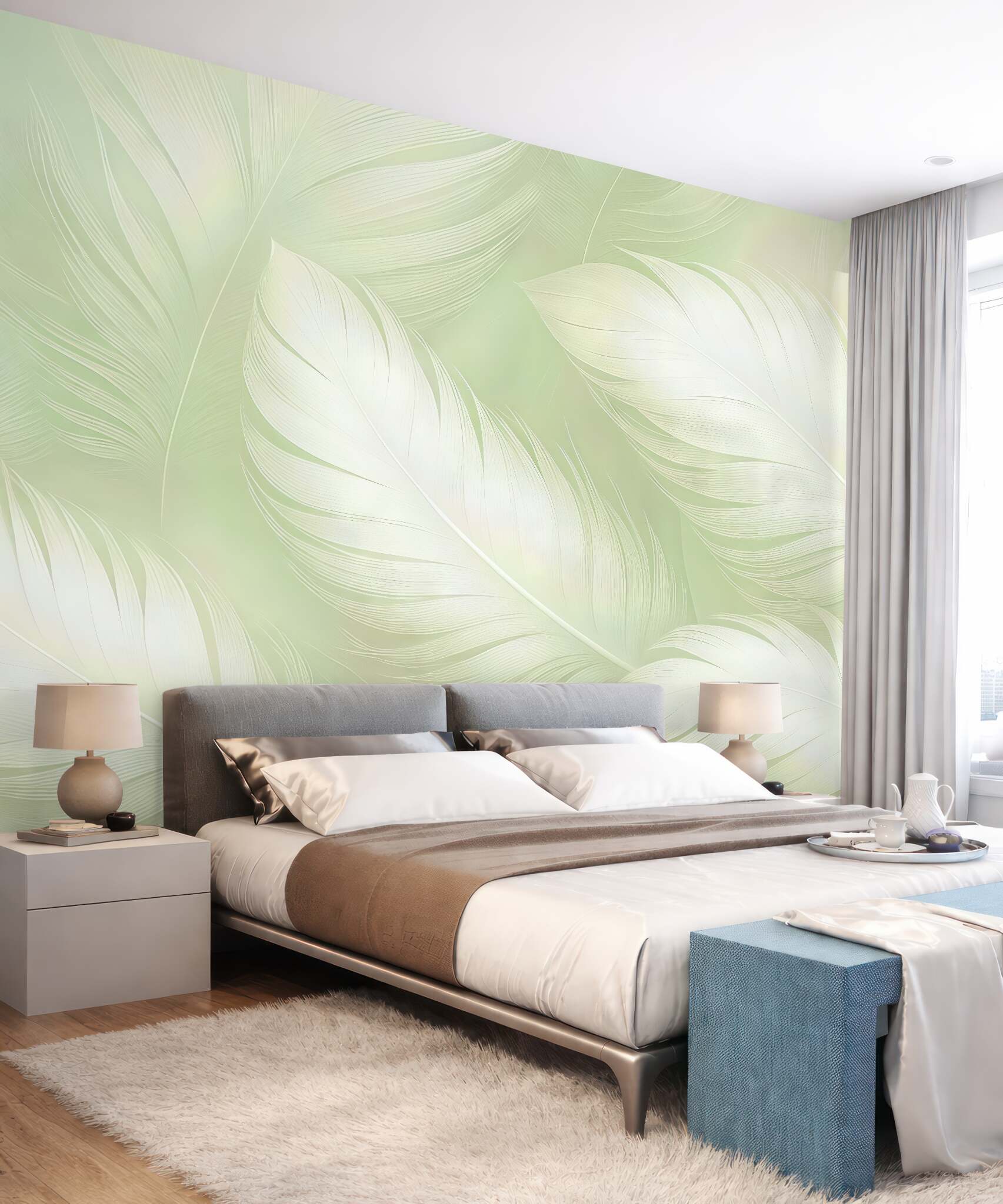 Fototapeta delikatne pióra w zielonej mgle