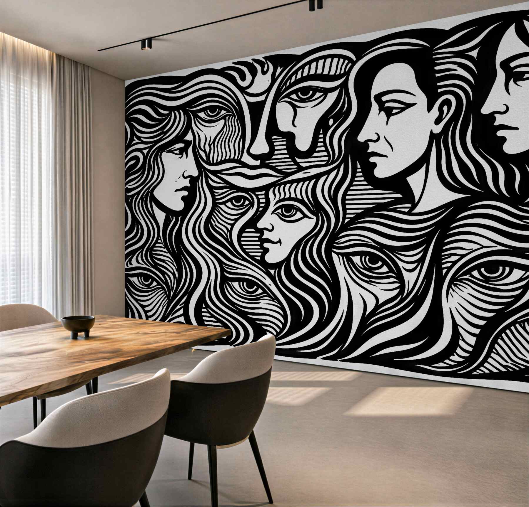 Fototapeta kobiece twarze w graficznej czerni i bieli