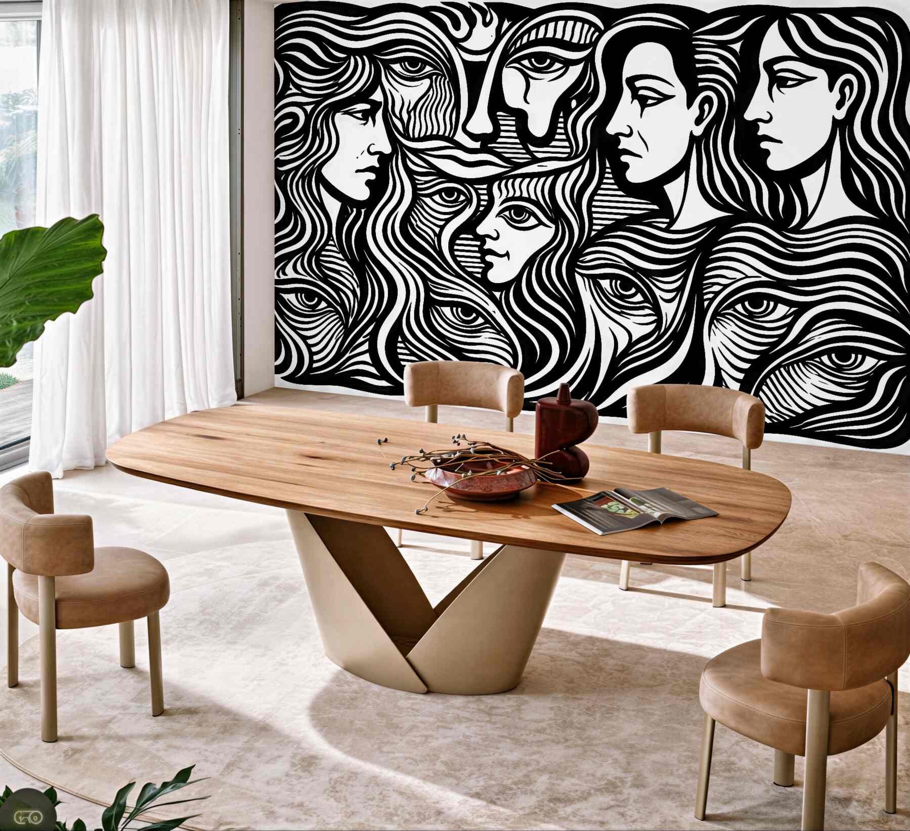Fototapeta kobiece twarze w graficznej czerni i bieli