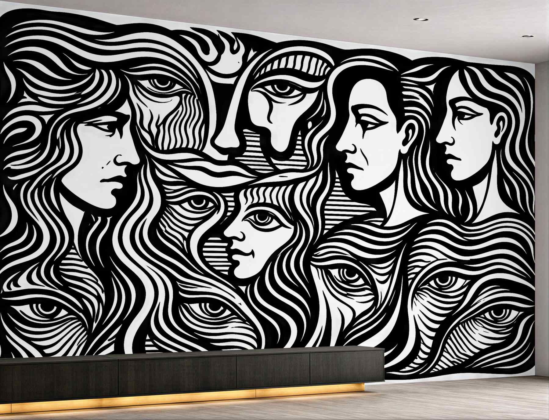 Fototapeta kobiece twarze w graficznej czerni i bieli