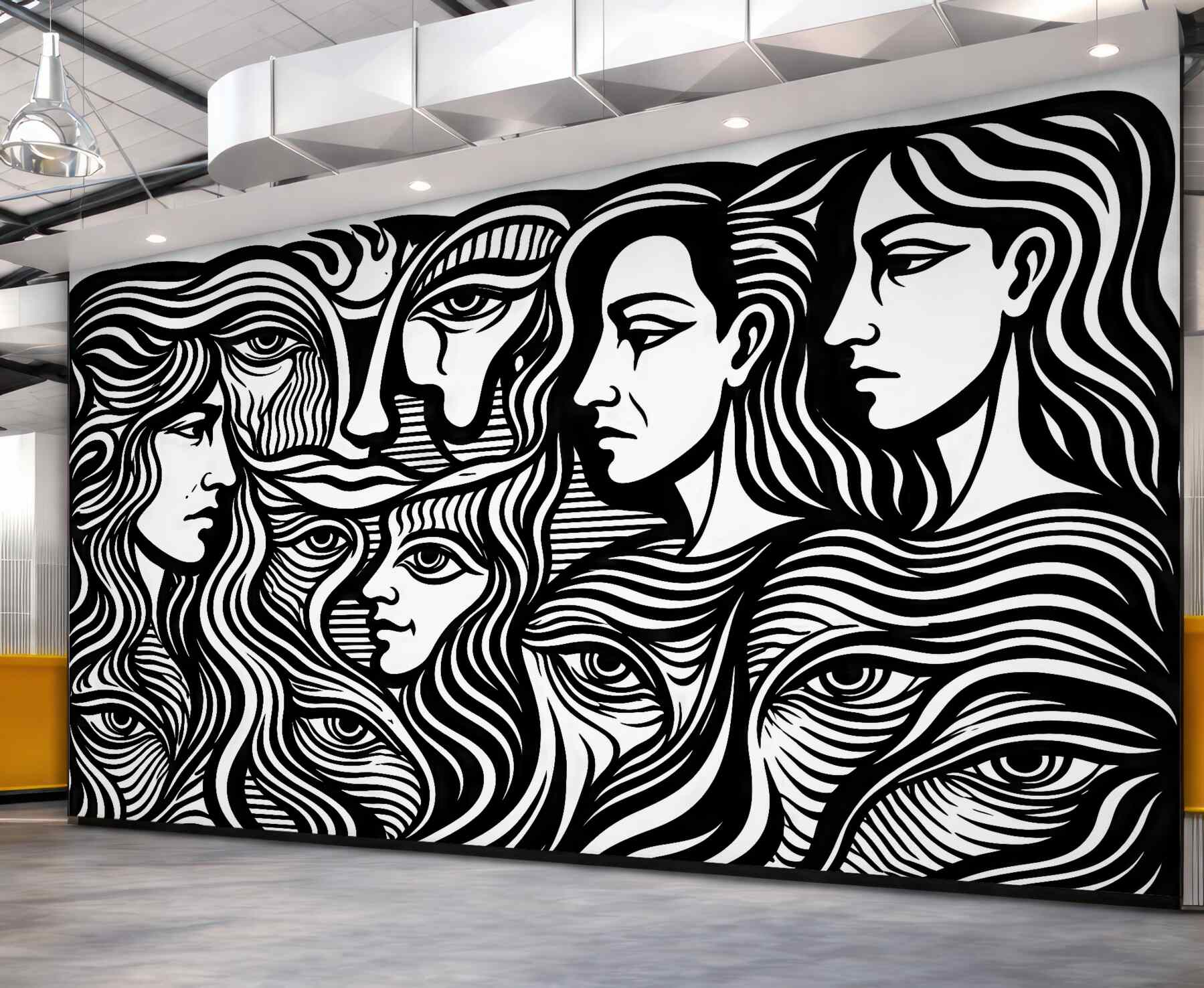 Fototapeta kobiece twarze w graficznej czerni i bieli