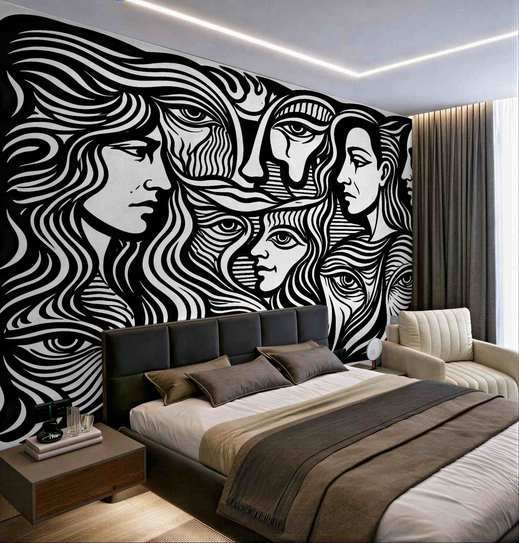 Fototapeta kobiece twarze w graficznej czerni i bieli