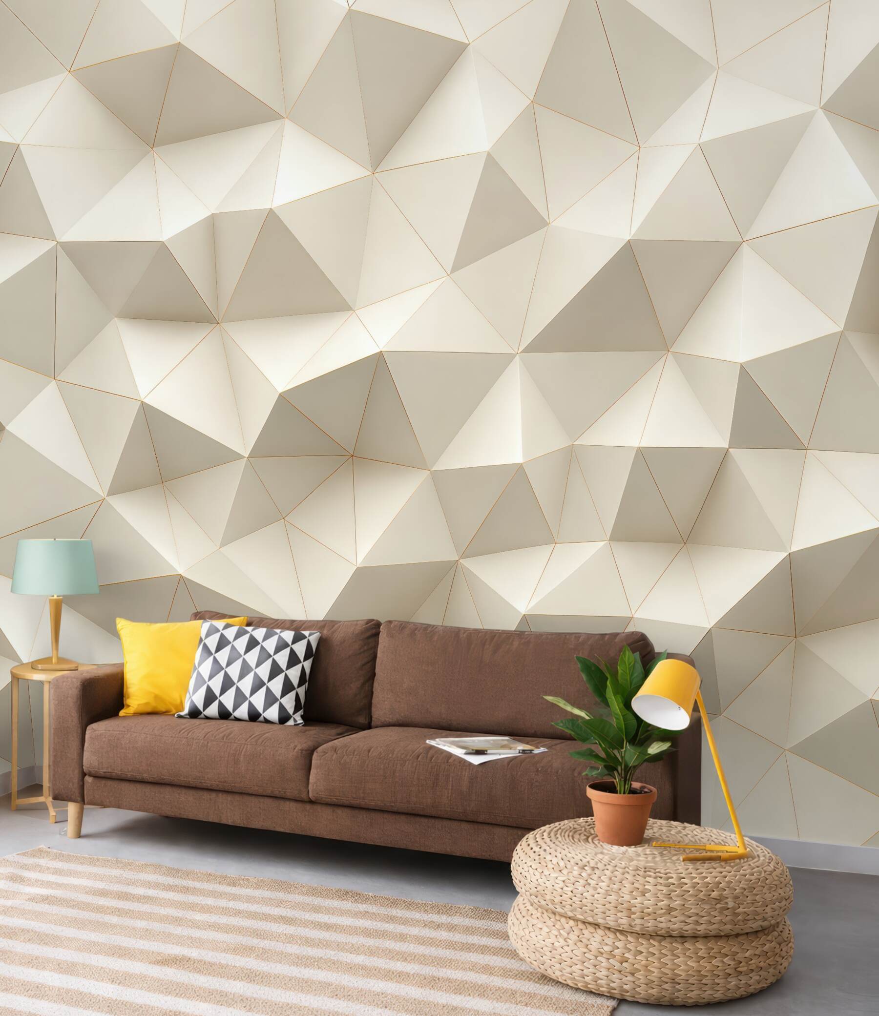 Fototapeta geometryczna mozaika 3d w wanilii