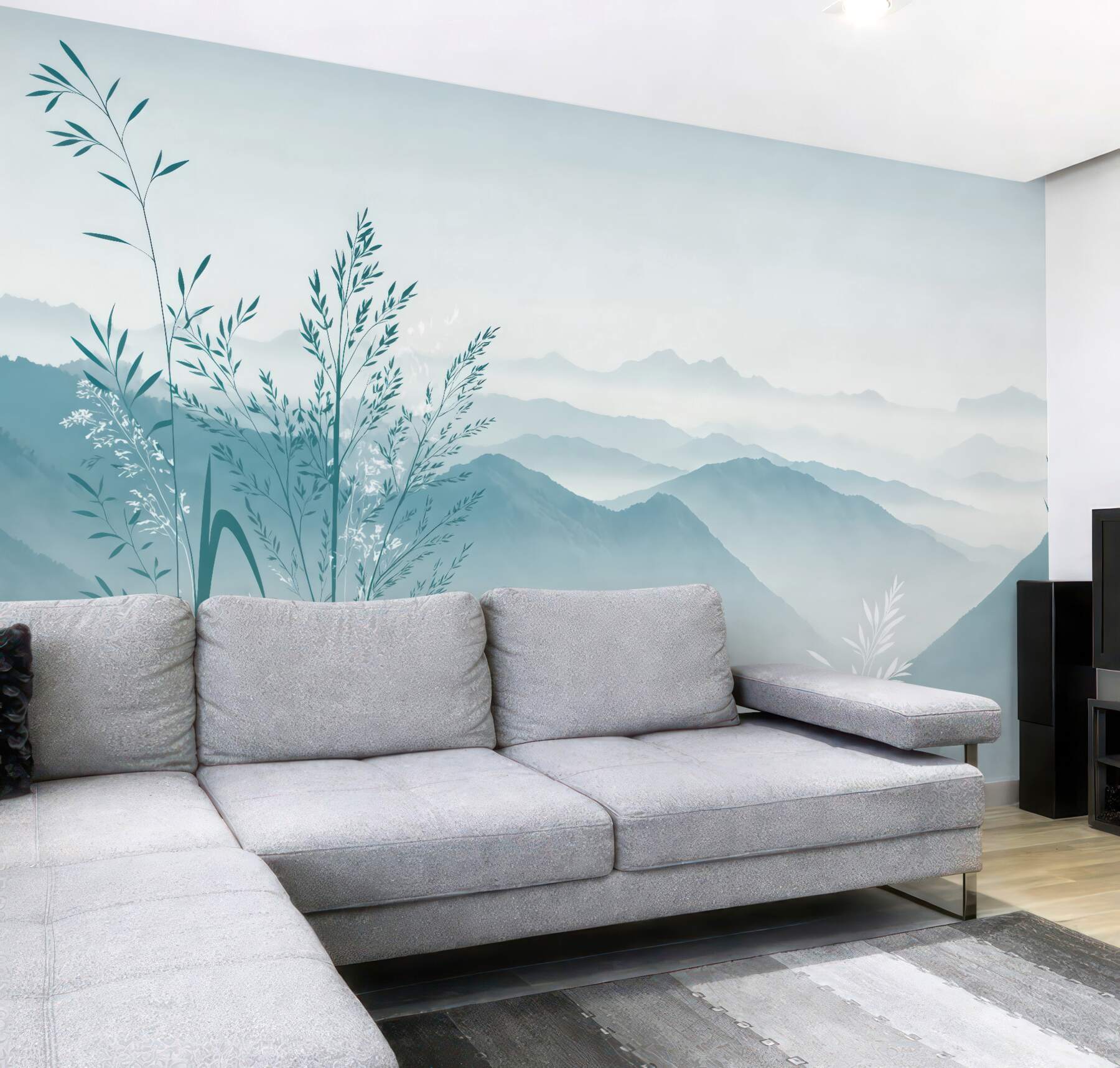 Fototapeta mglista panorama gór z trawami