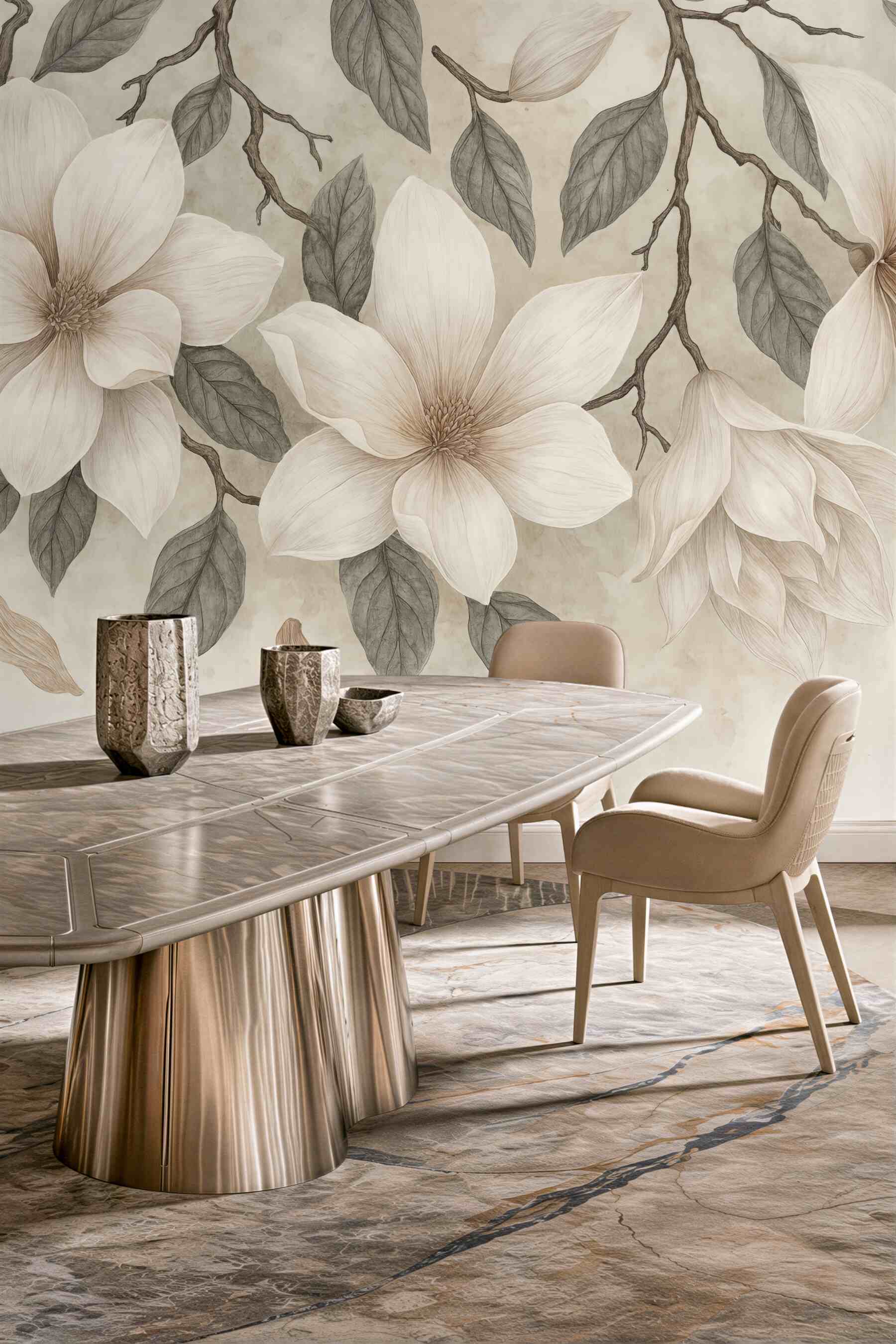 Fototapeta kremowe magnolie na delikatnych gałązkach
