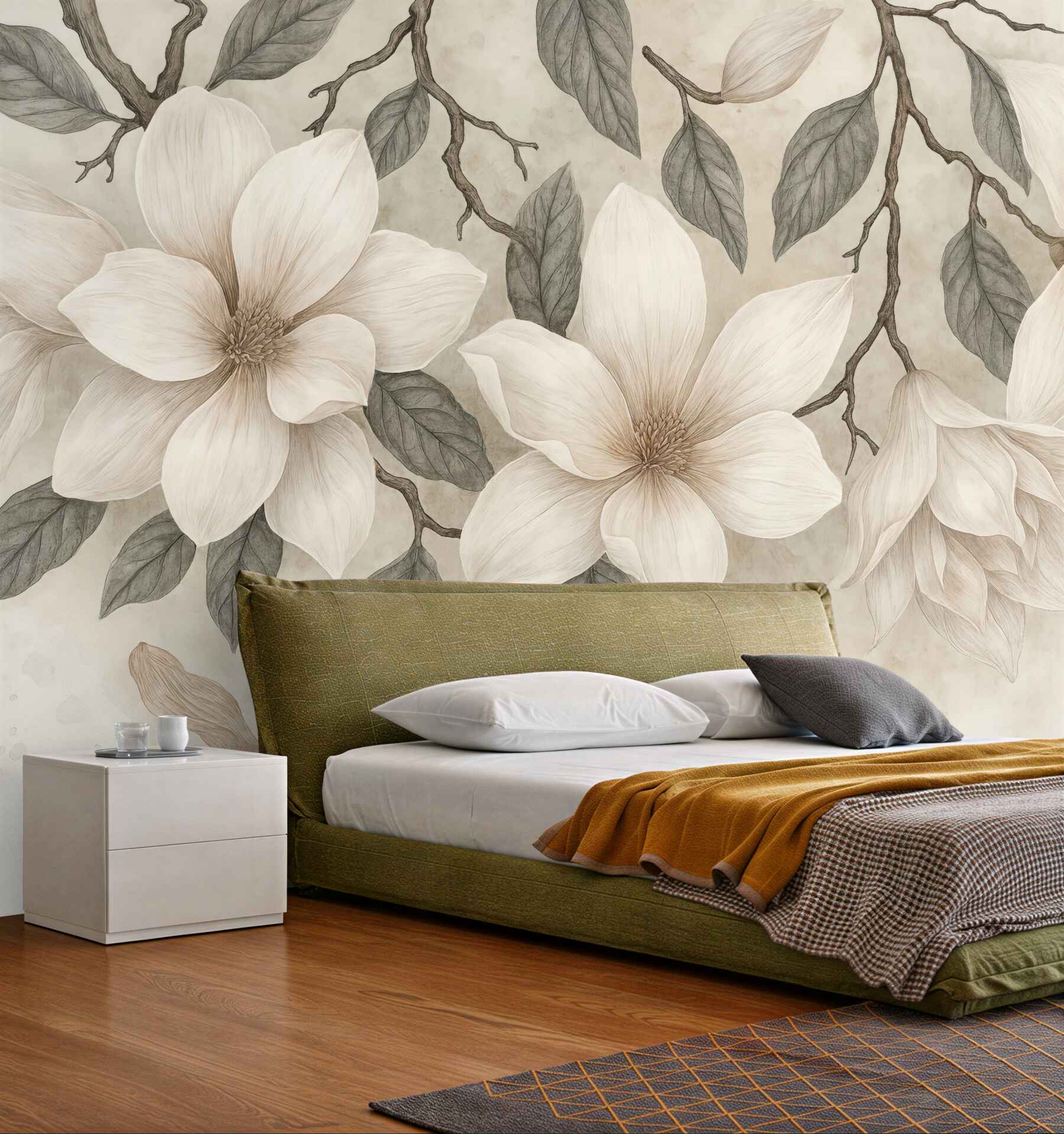 Fototapeta kremowe magnolie na delikatnych gałązkach
