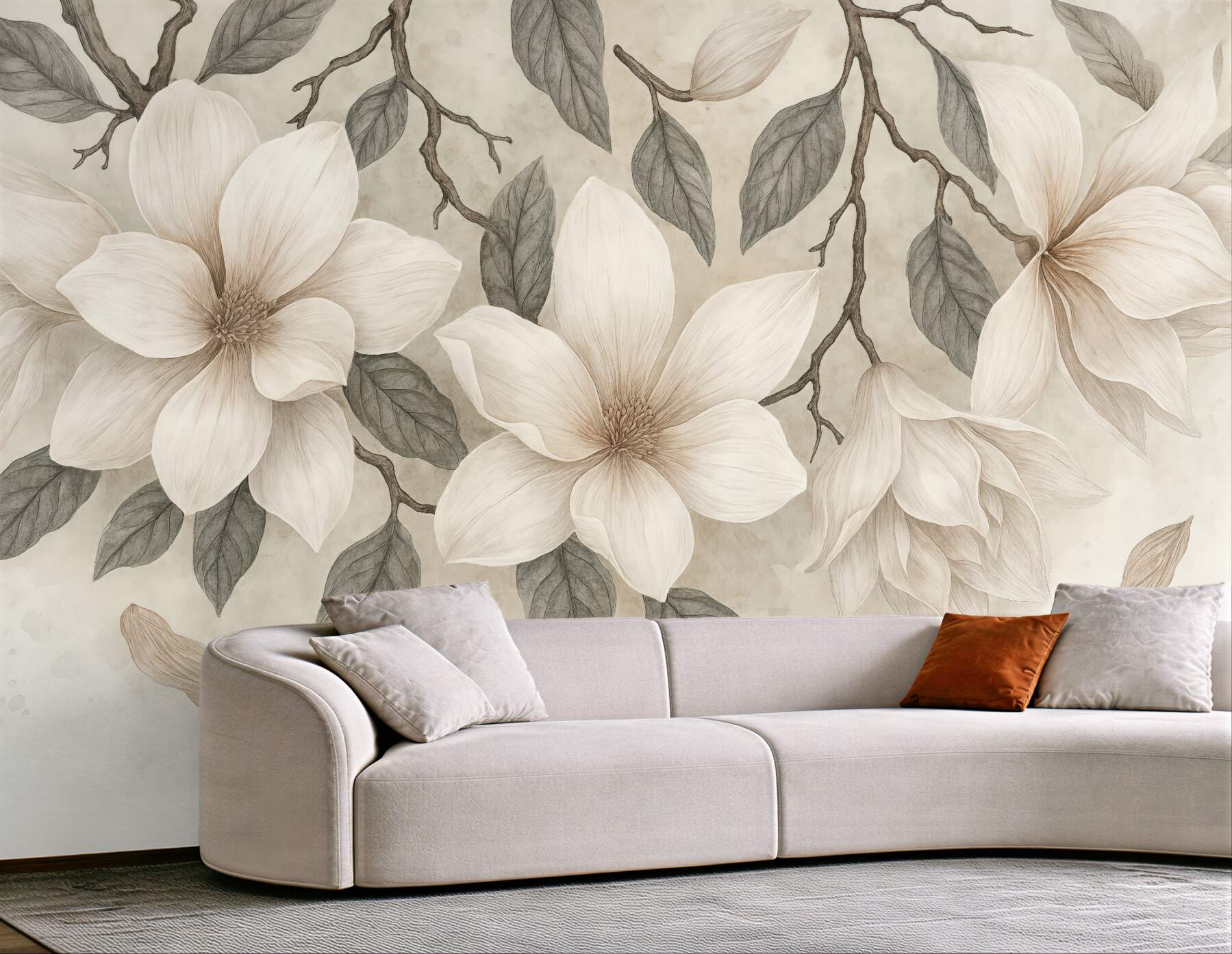 Fototapeta kremowe magnolie na delikatnych gałązkach