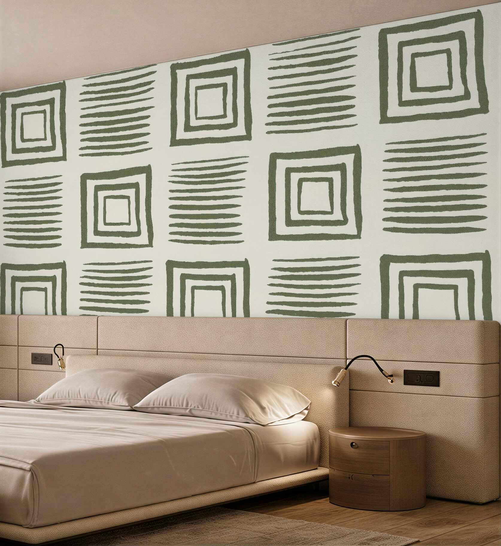 Fototapeta geometryczne kwadraty i paski w oliwce