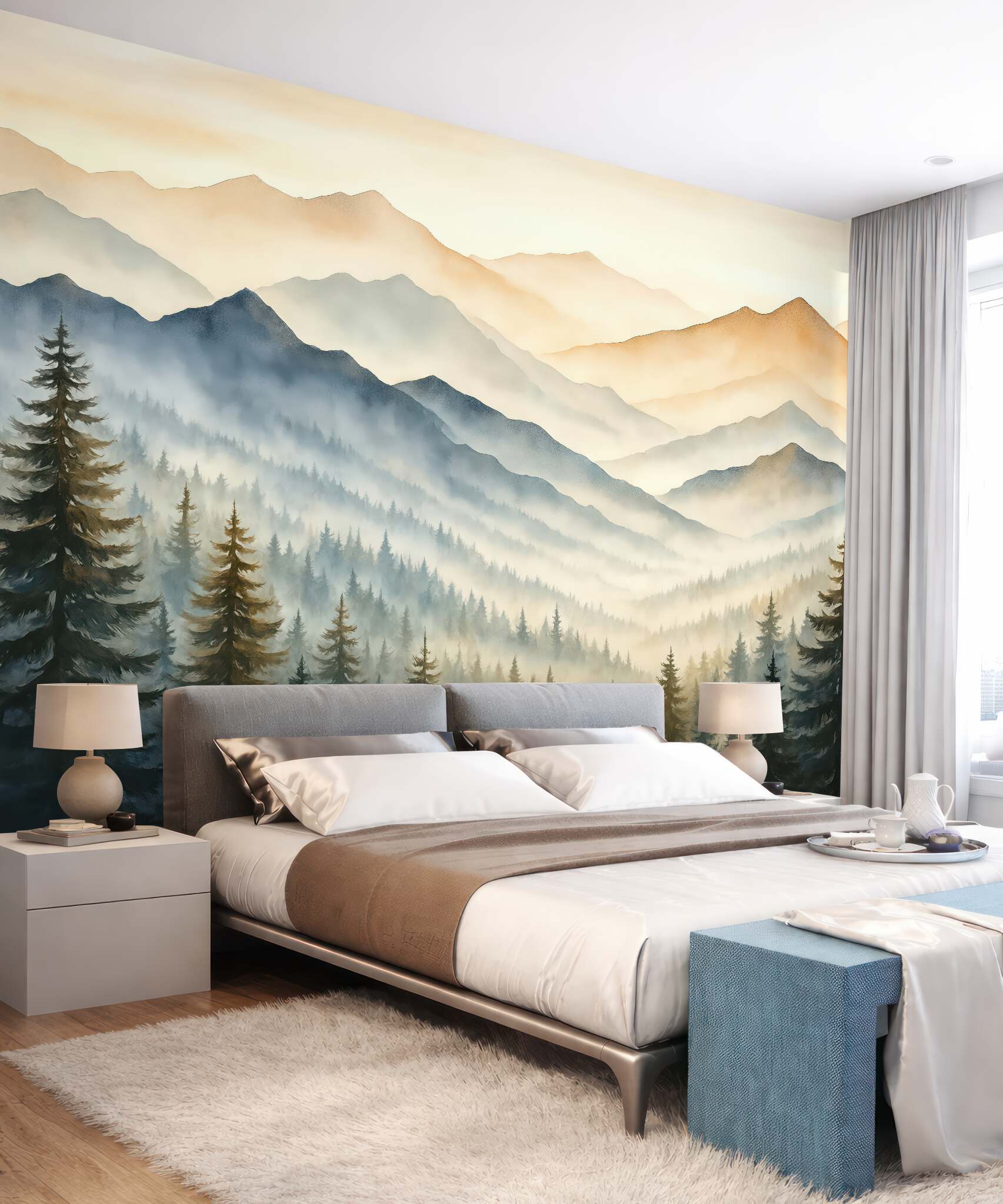 Fototapeta mglista panorama górskiego świtu
