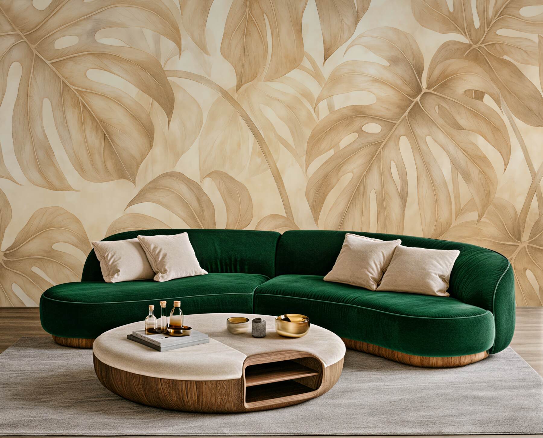 Fototapeta beżowa monstera w tropikalnej elegancji