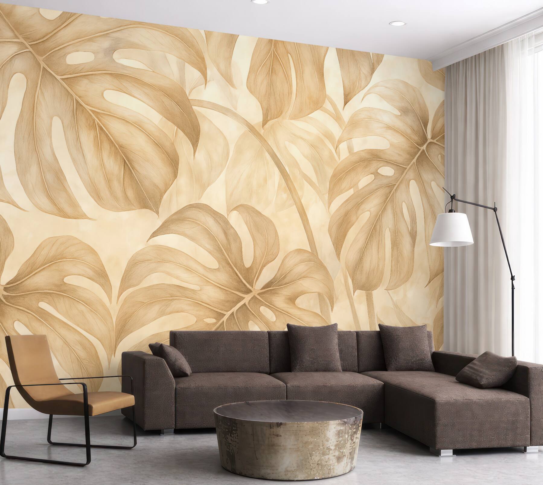 Fototapeta beżowa monstera w tropikalnej elegancji