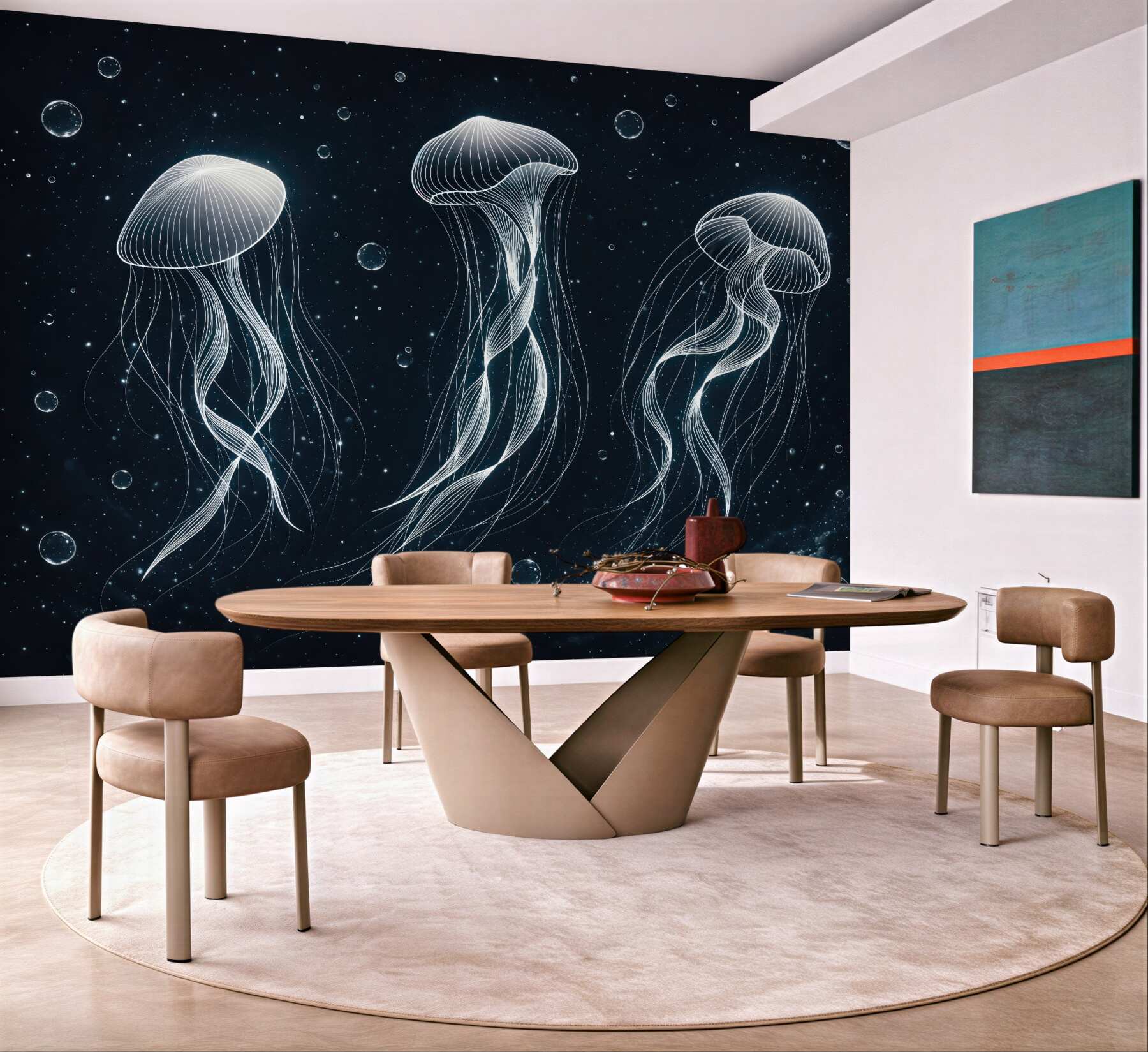 Fototapeta świetliste meduzy w nocnym oceanie