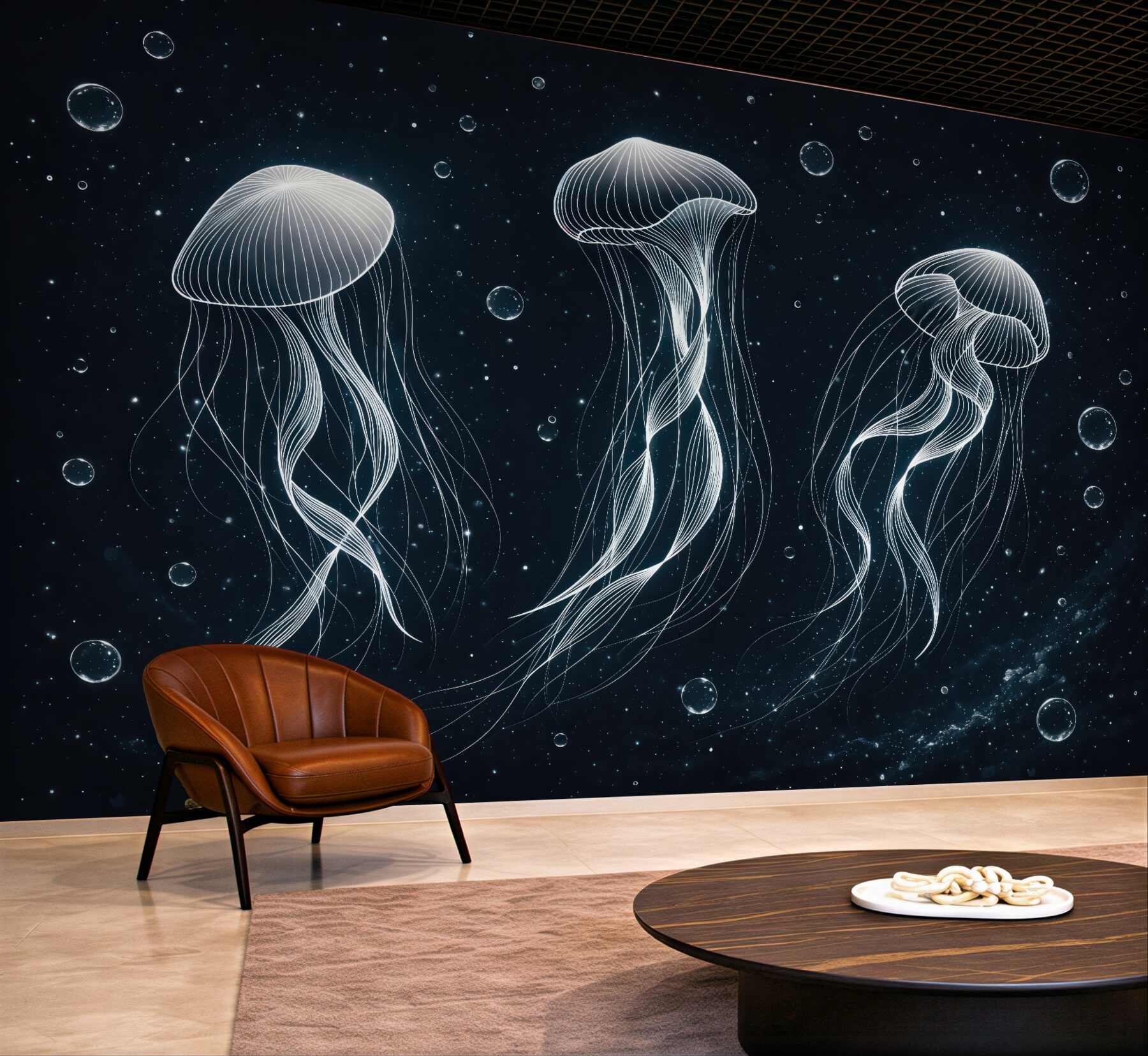 Fototapeta świetliste meduzy w nocnym oceanie