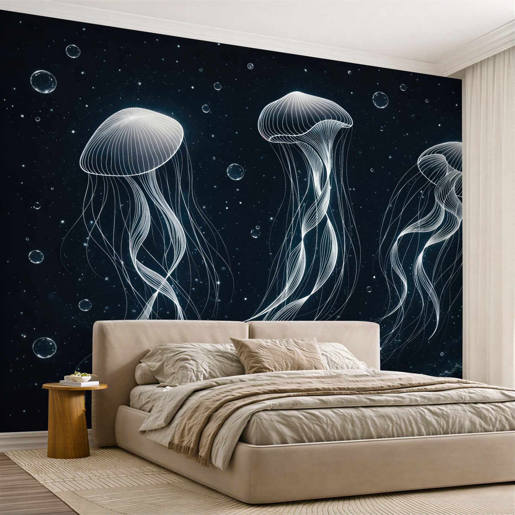Fototapeta świetliste meduzy w nocnym oceanie