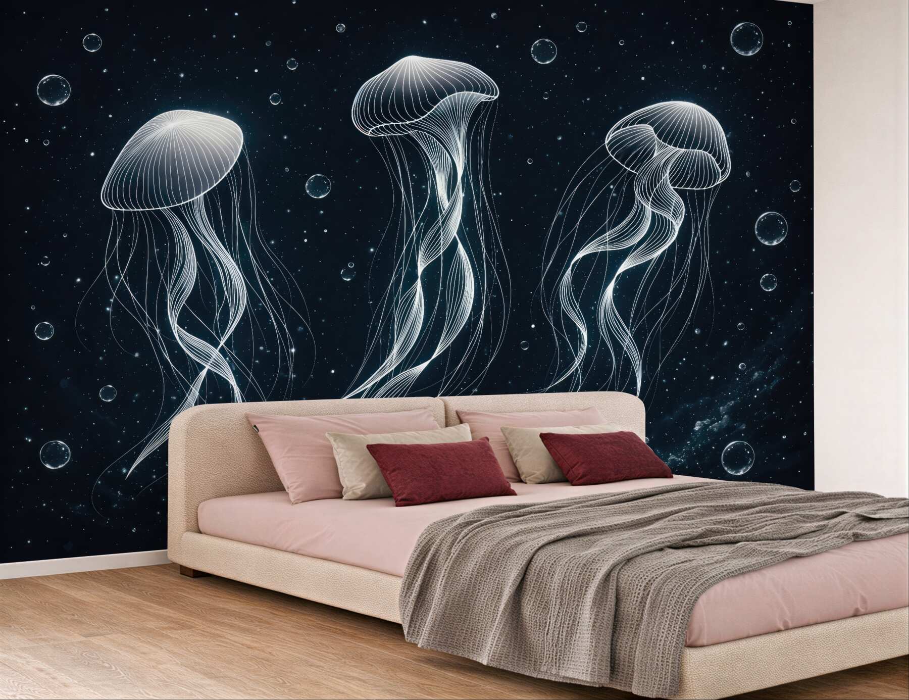 Fototapeta świetliste meduzy w nocnym oceanie
