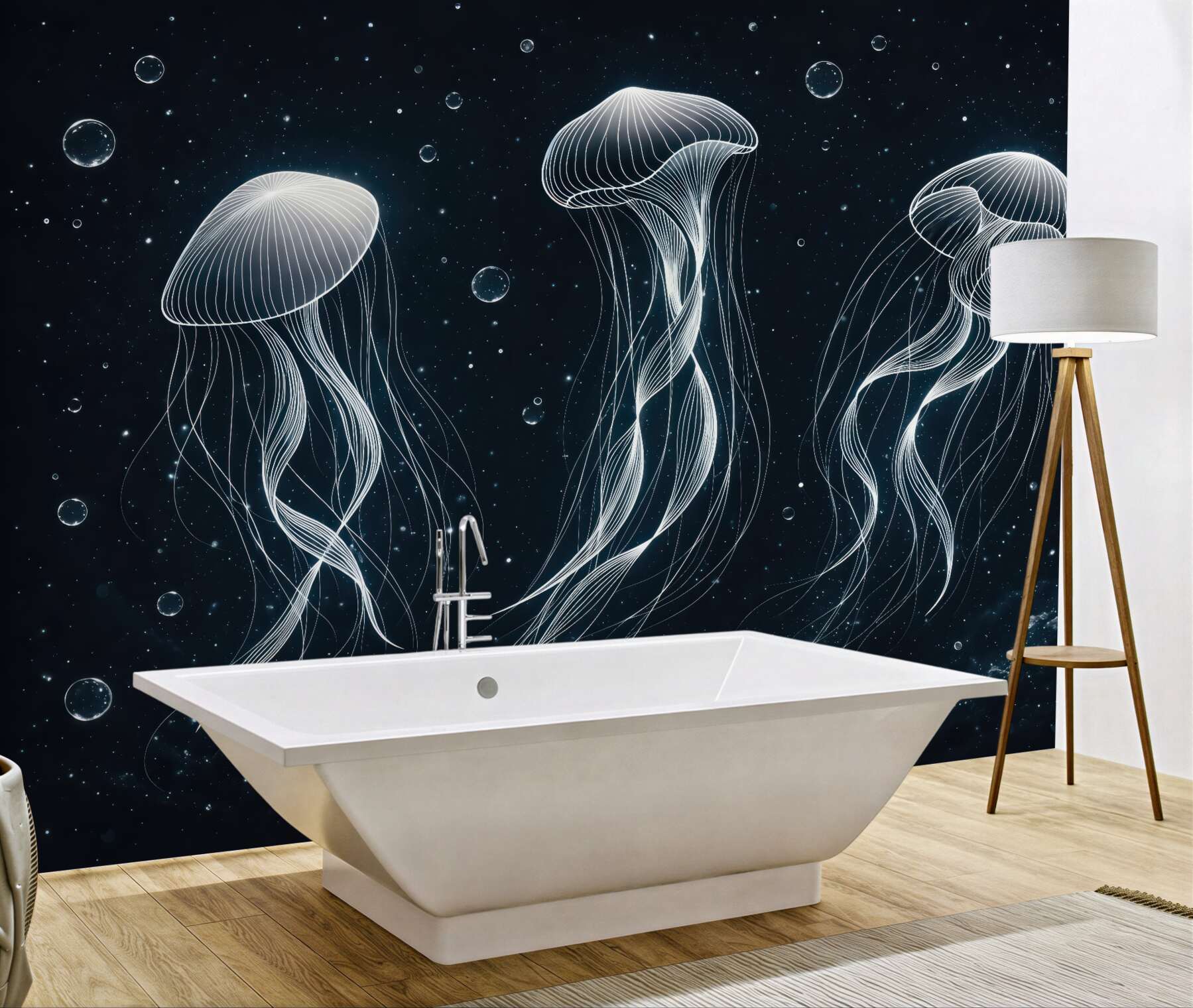 Fototapeta świetliste meduzy w nocnym oceanie