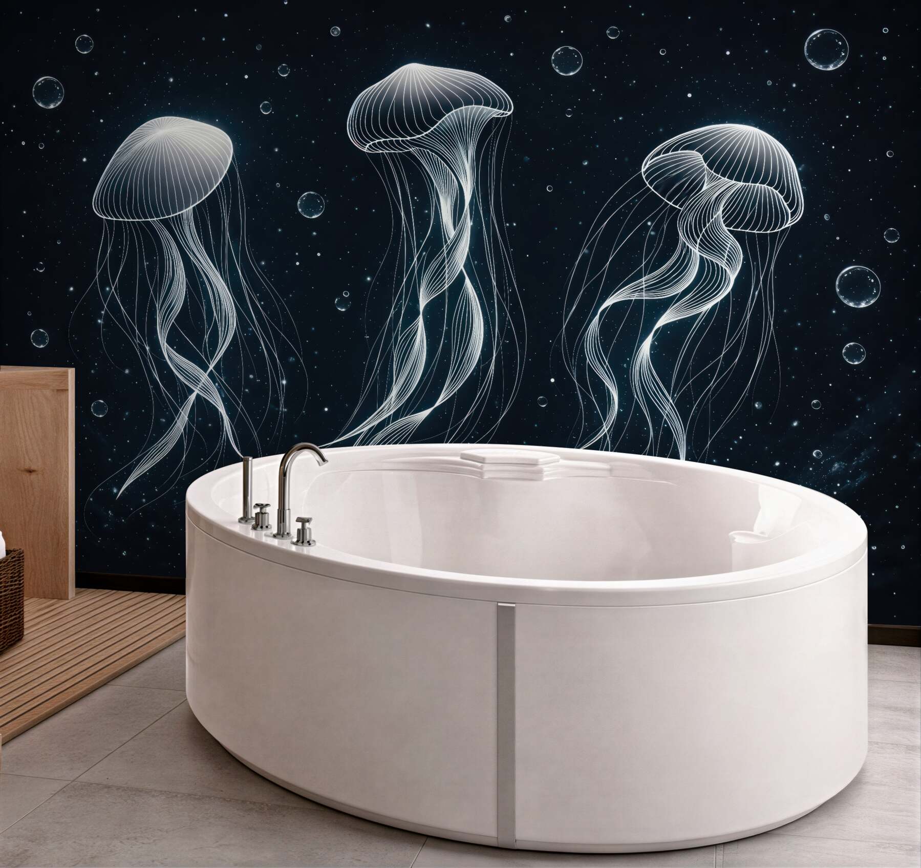 Fototapeta świetliste meduzy w nocnym oceanie