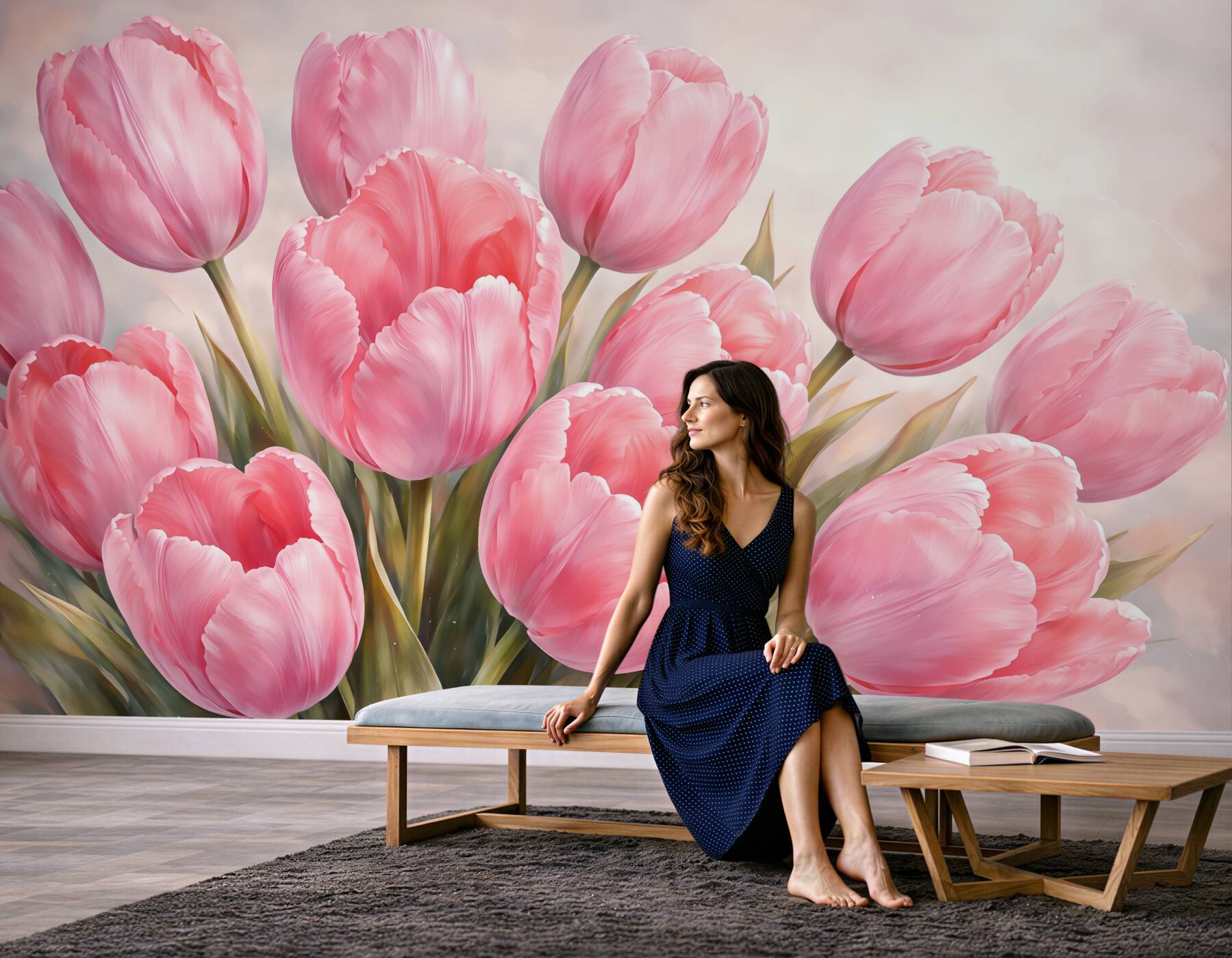 Fototapeta różowe tulipany w subtelnym blasku