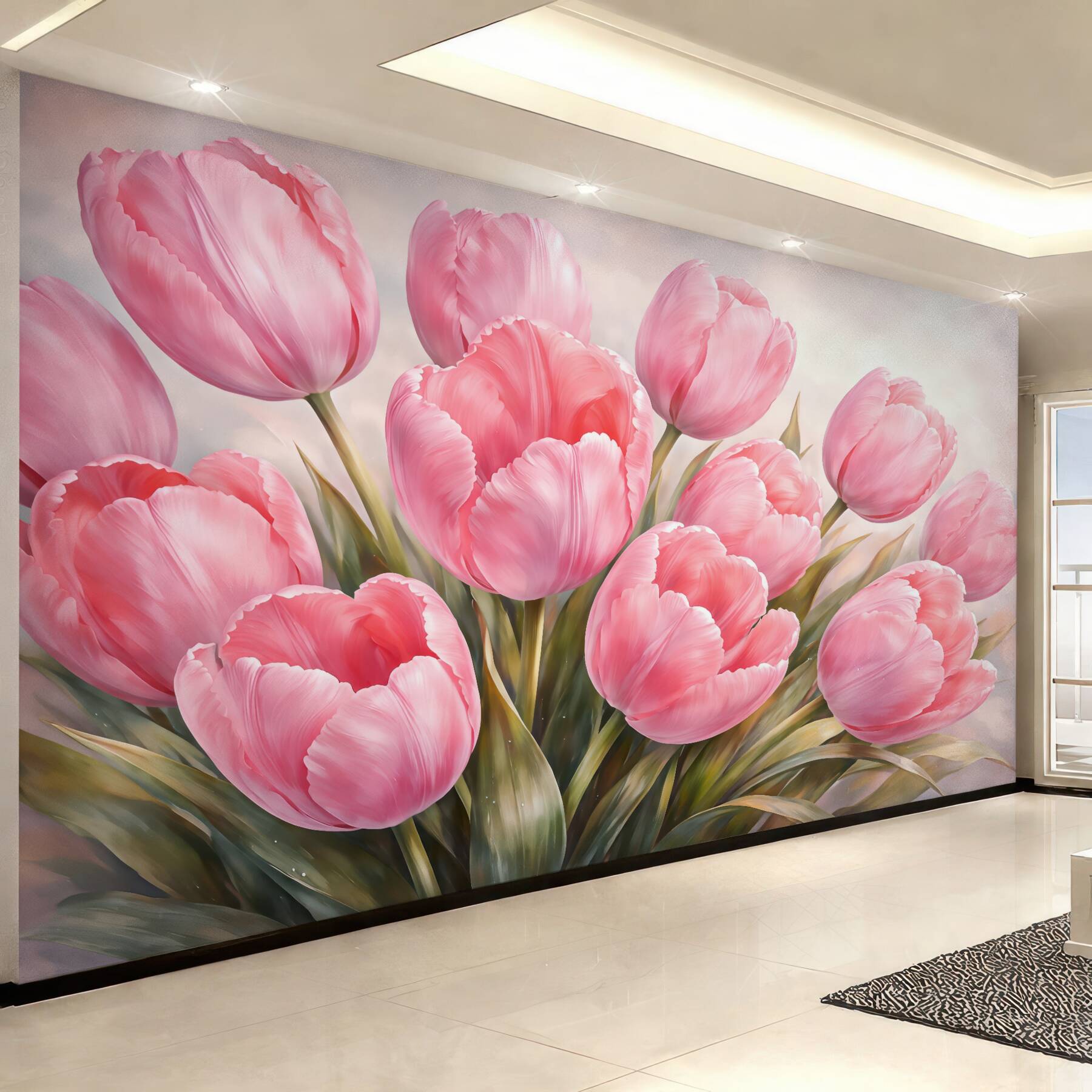 Fototapeta różowe tulipany w subtelnym blasku