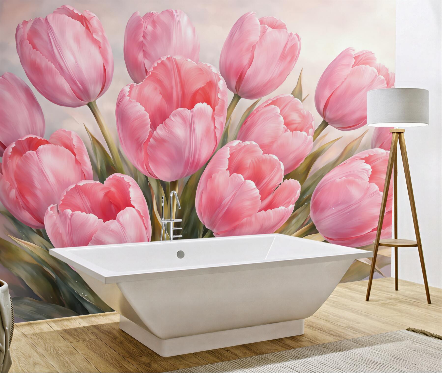 Fototapeta różowe tulipany w subtelnym blasku