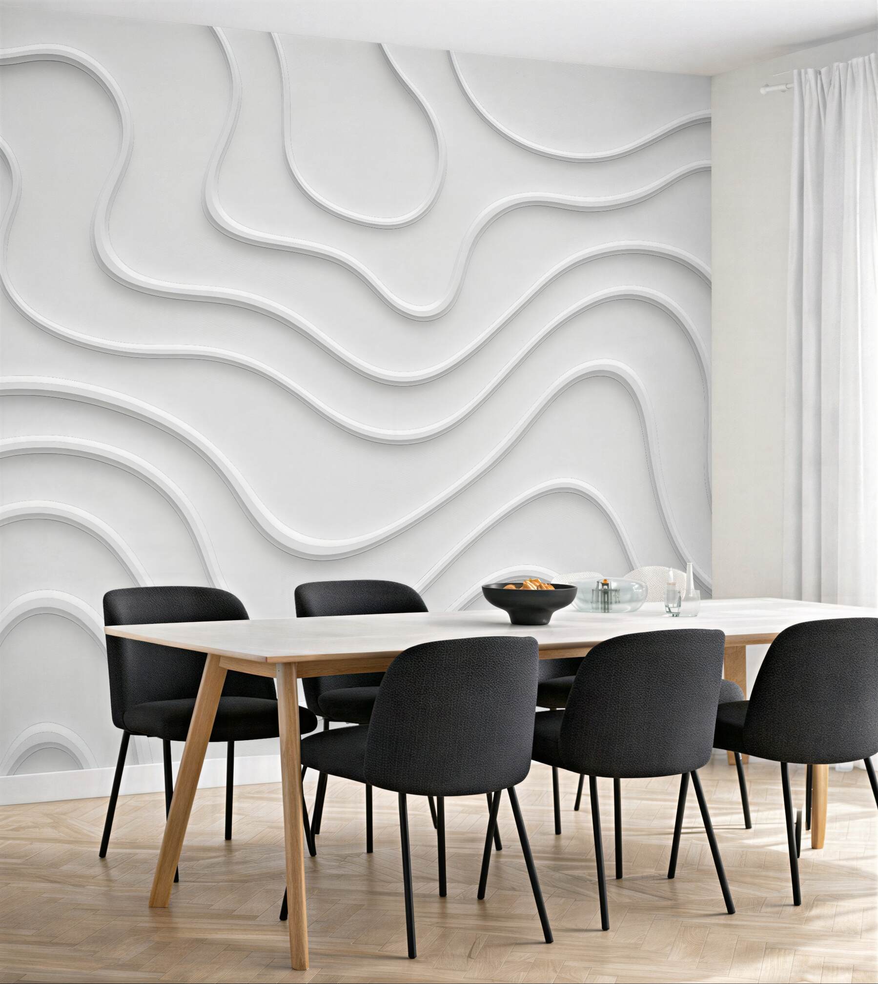 Fototapeta białe falujące linie 3d minimalistyczne
