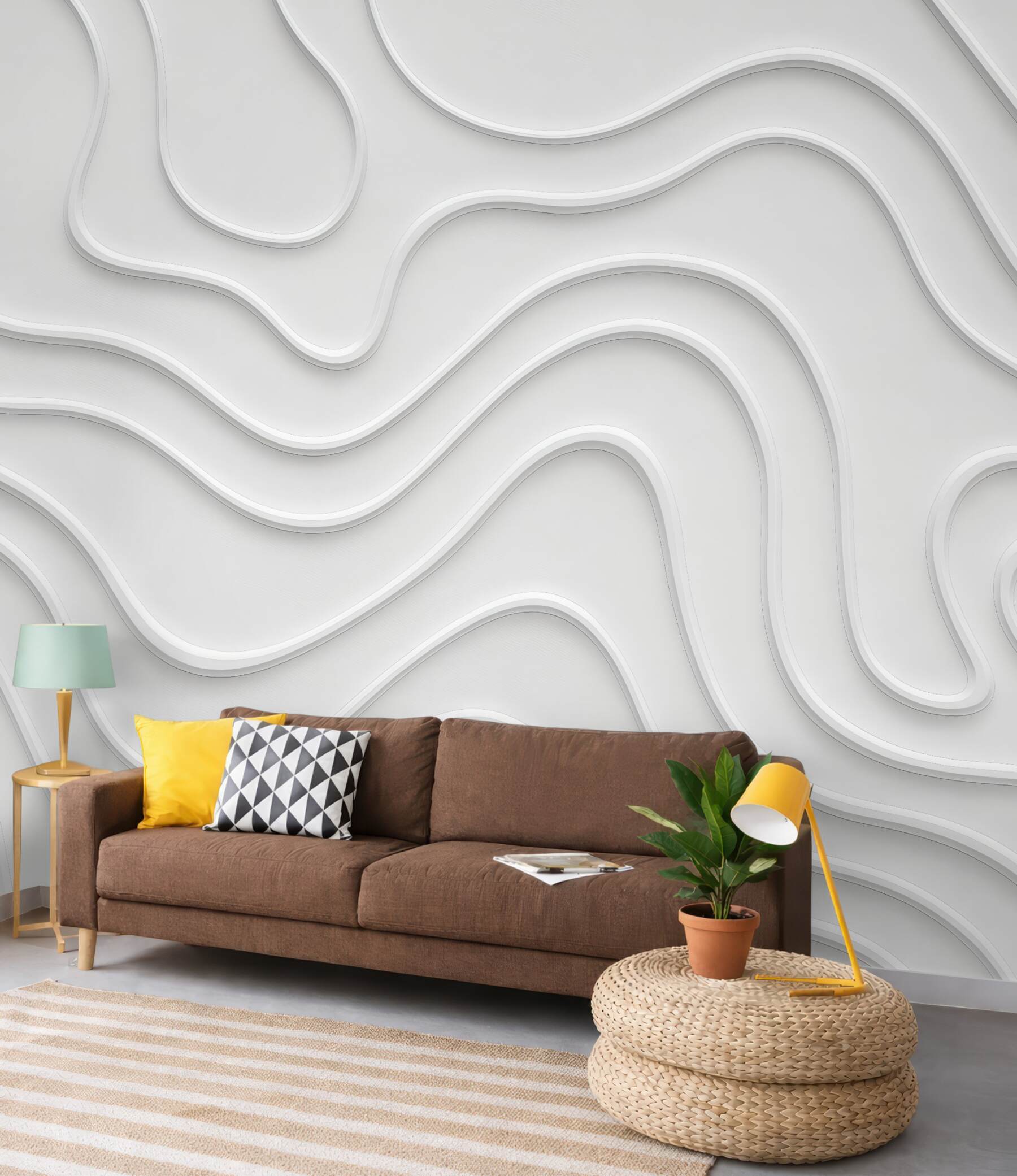 Fototapeta białe falujące linie 3d minimalistyczne