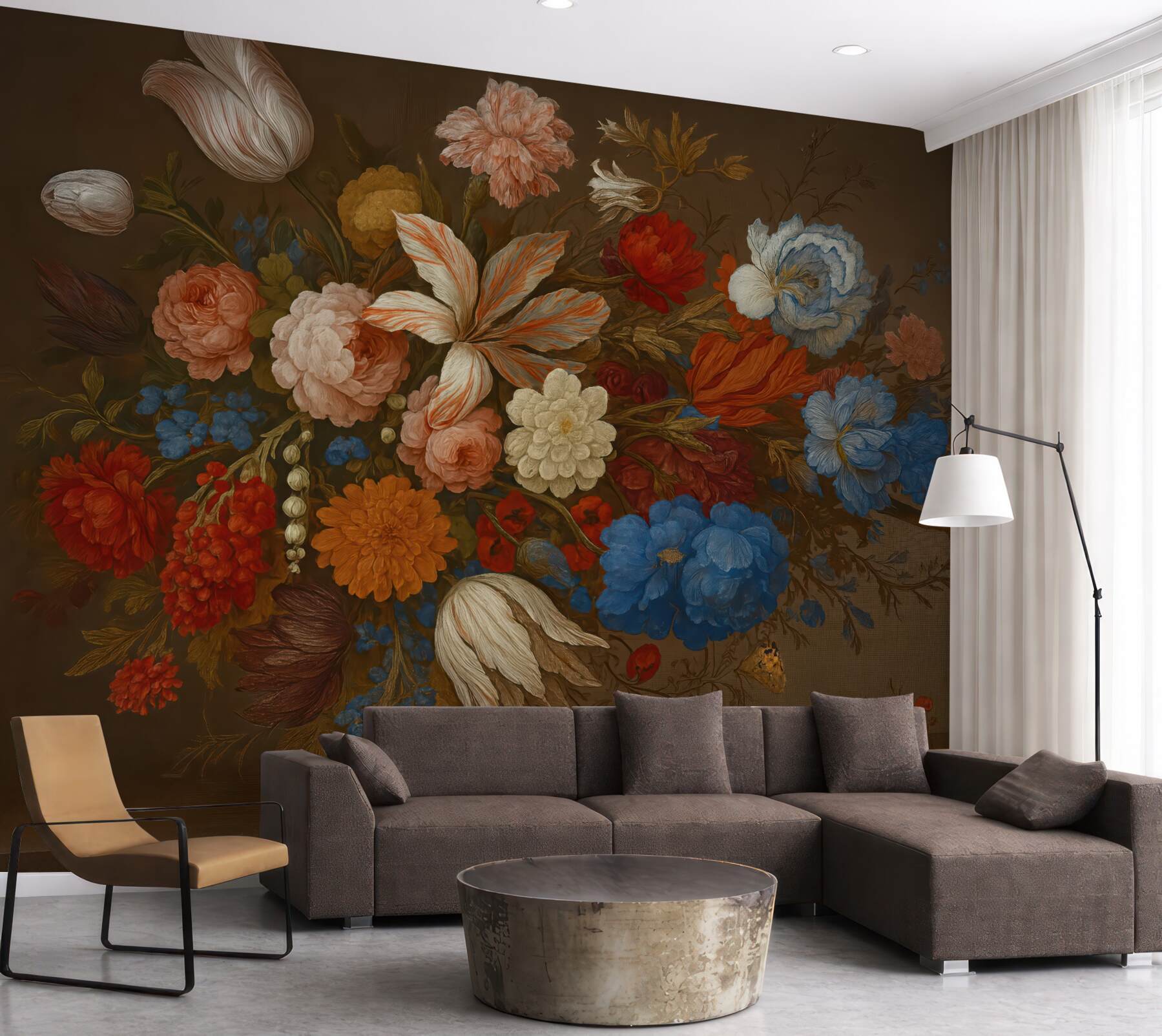 Fototapeta barokowy bukiet kwiatów na ciemnym tle