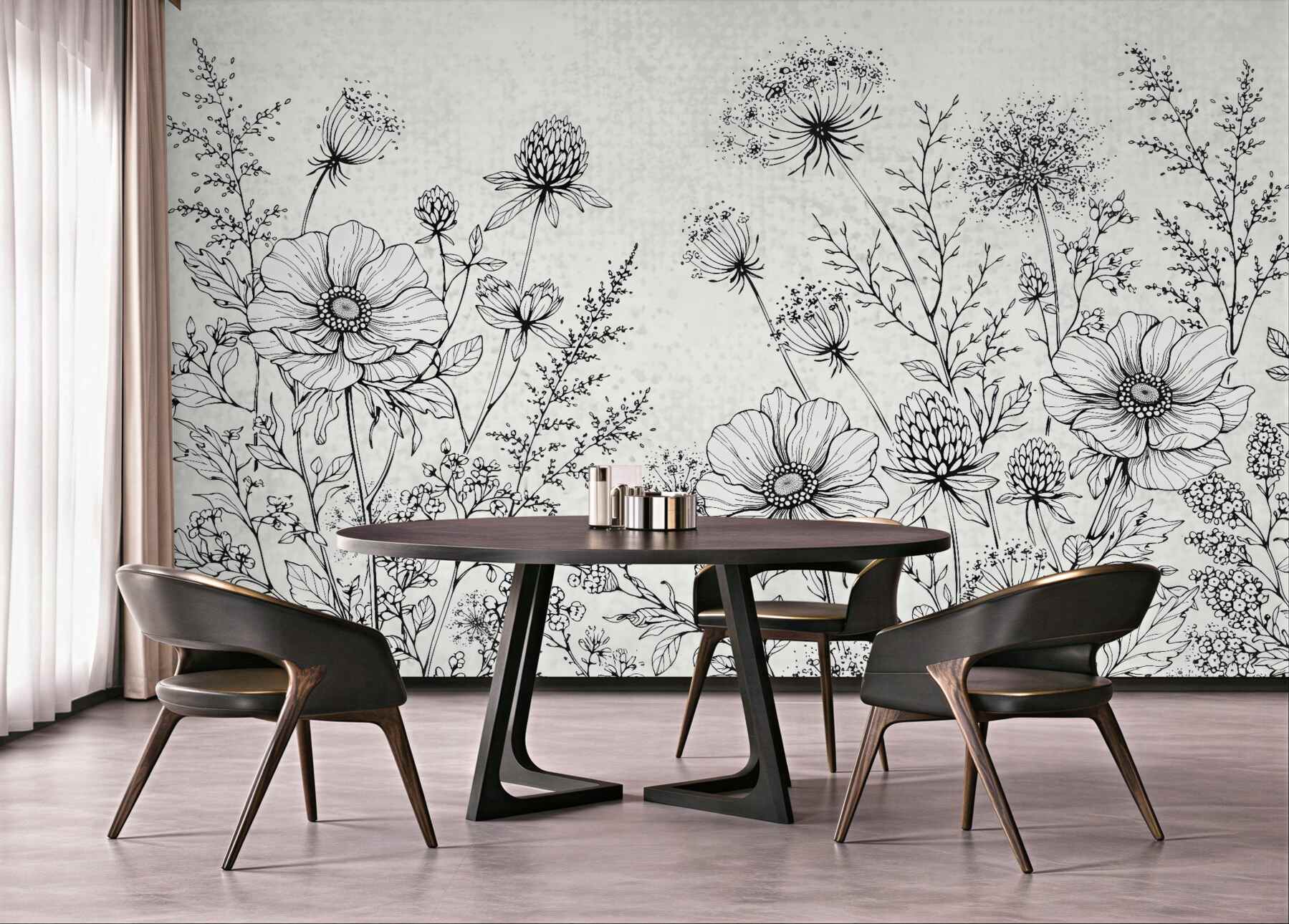 Fototapeta botaniczny szkic łąki w czerni