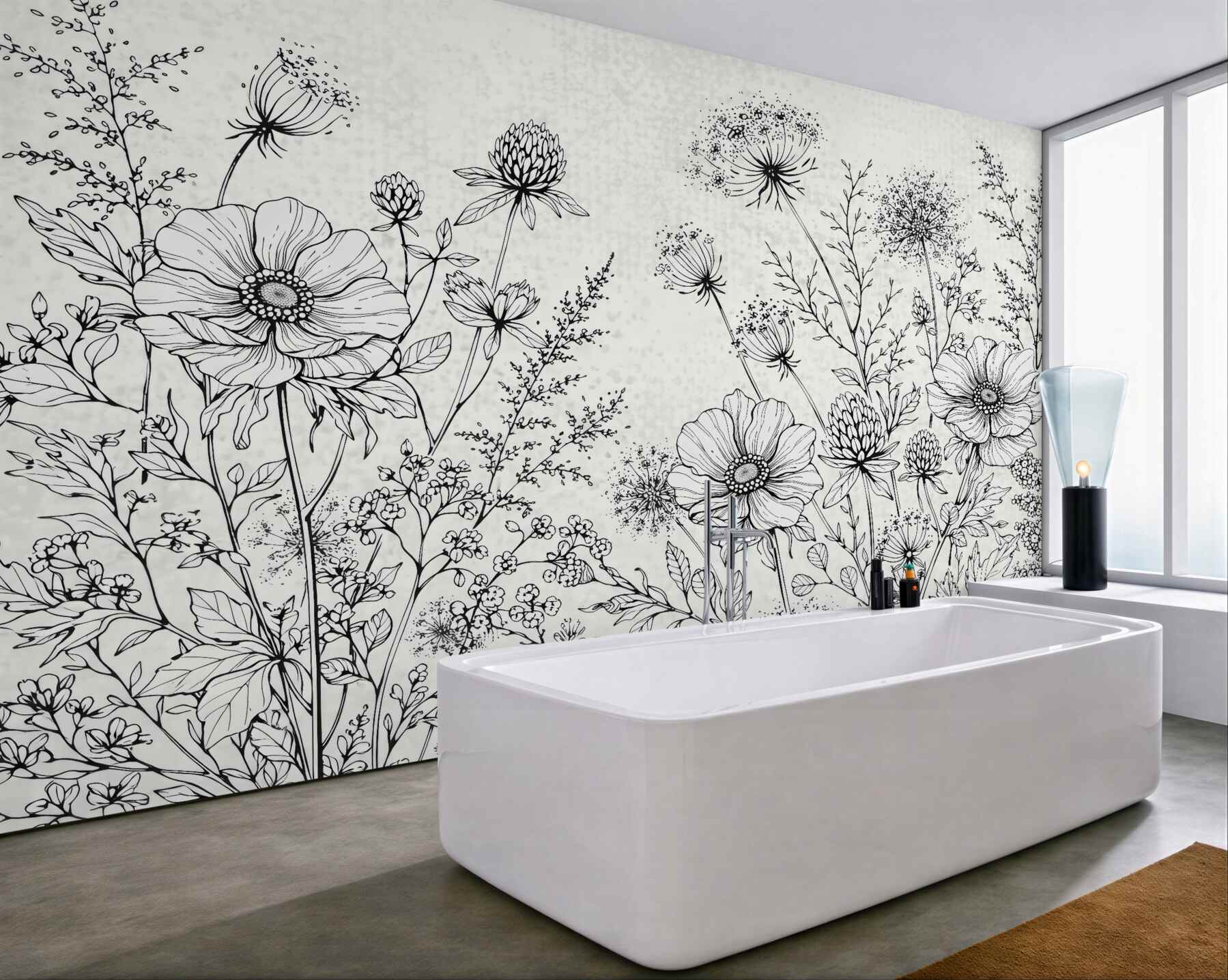 Fototapeta botaniczny szkic łąki w czerni