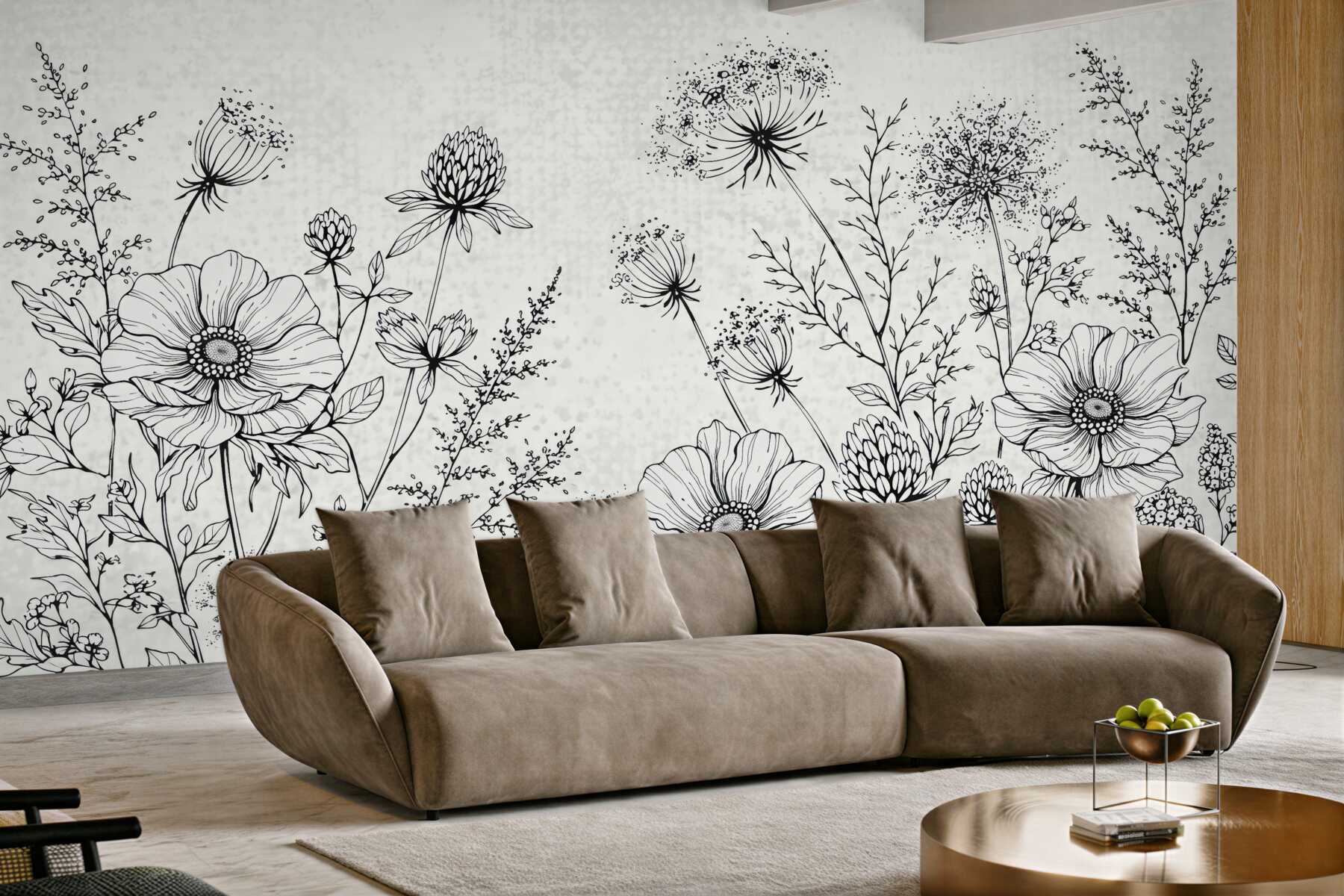 Fototapeta botaniczny szkic łąki w czerni