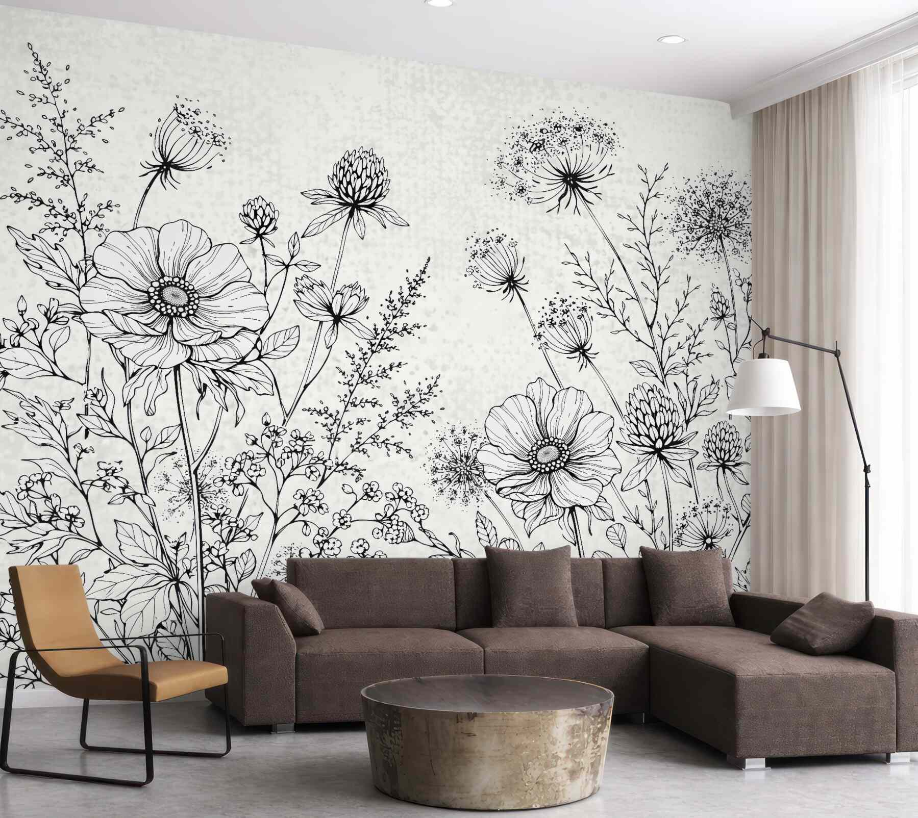 Fototapeta botaniczny szkic łąki w czerni