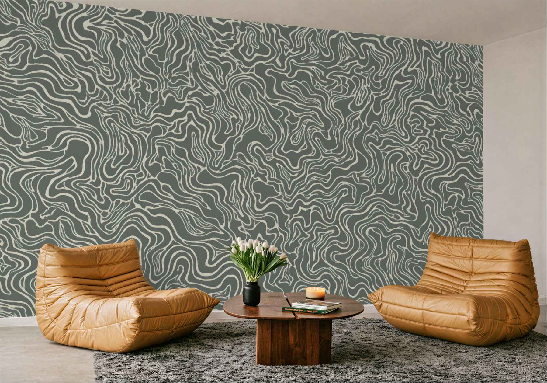 Fototapeta organiczne linie w szarej abstrakcji