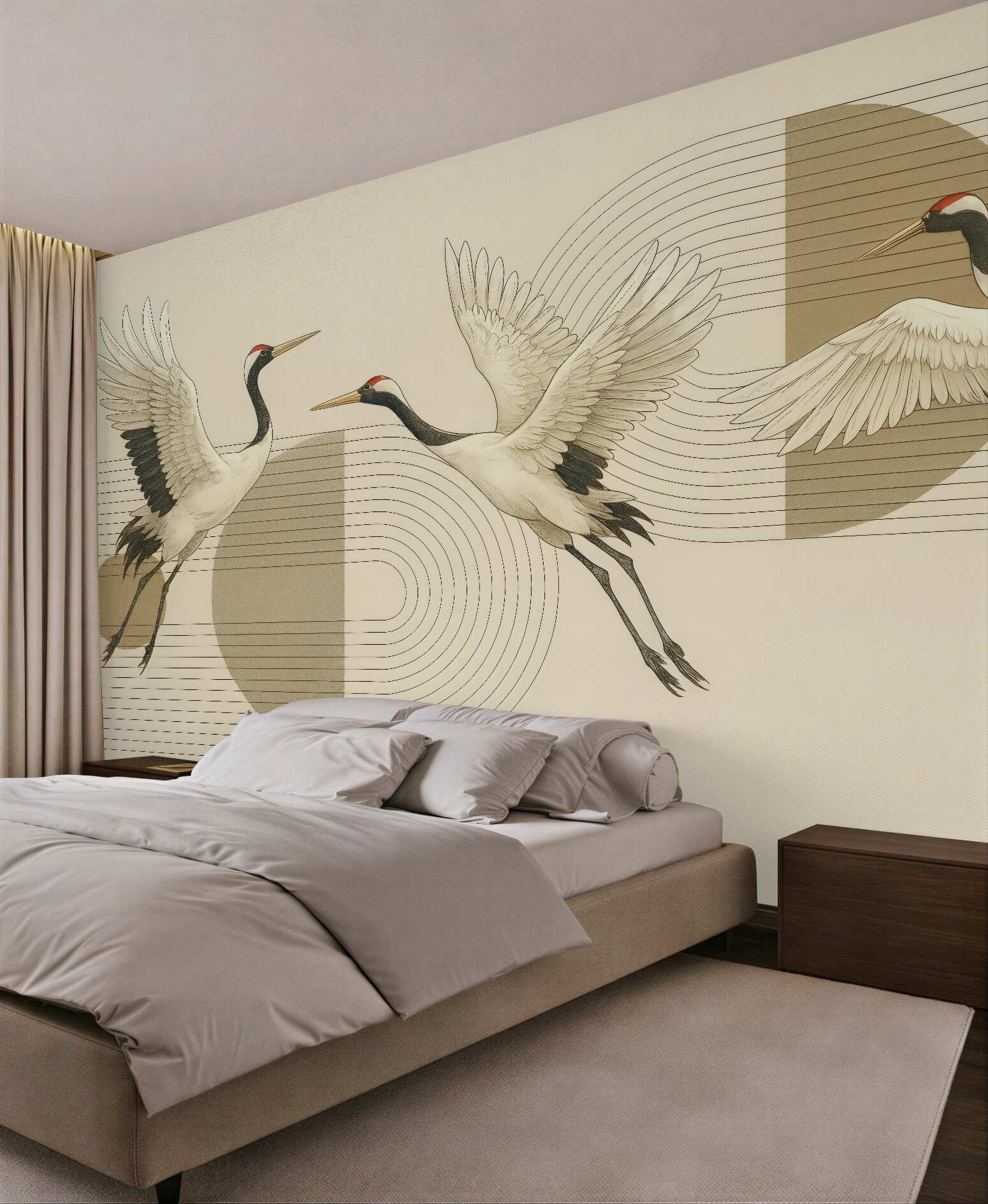 Fototapeta żurawie w geometrycznej kompozycji