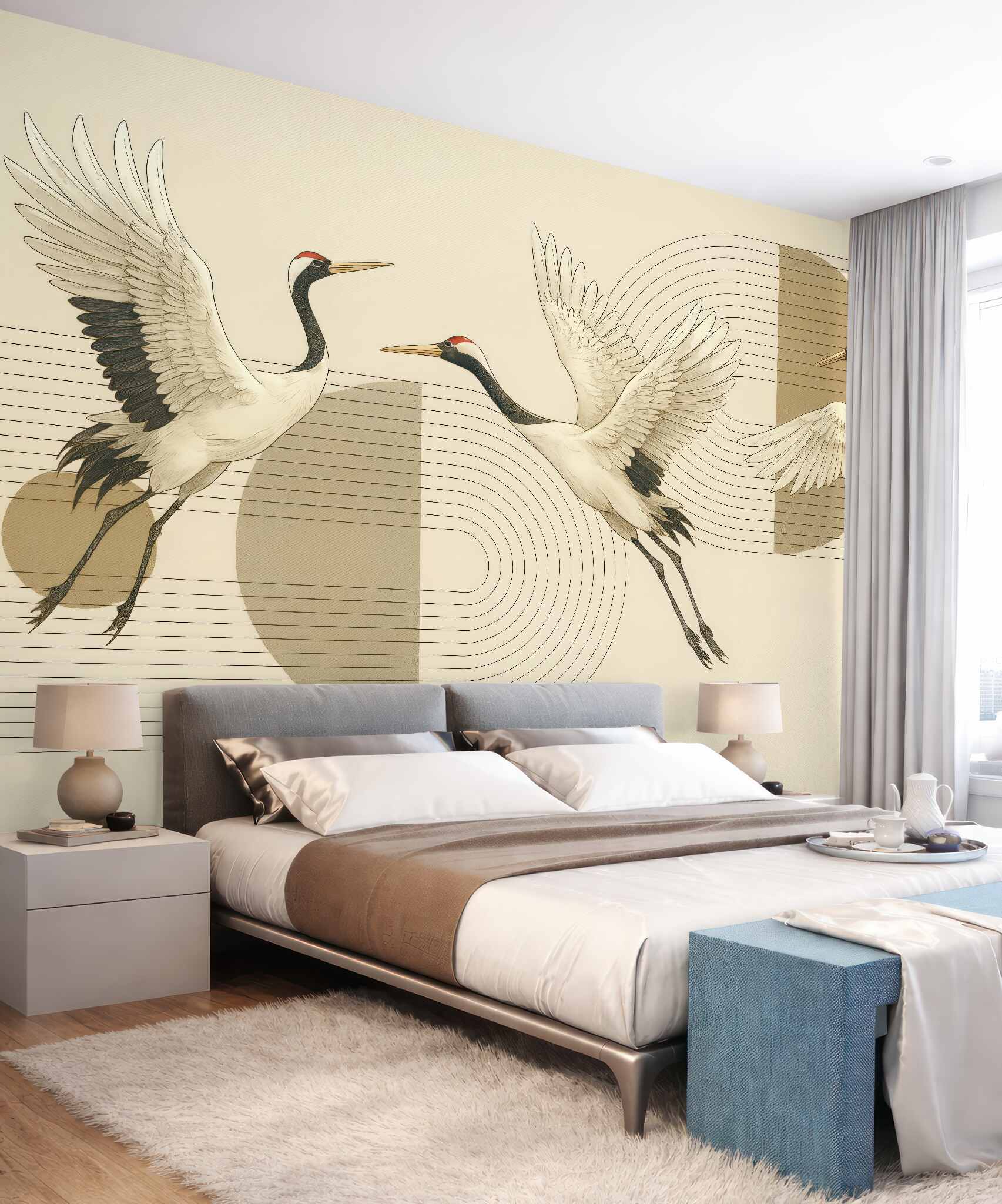 Fototapeta żurawie w geometrycznej kompozycji