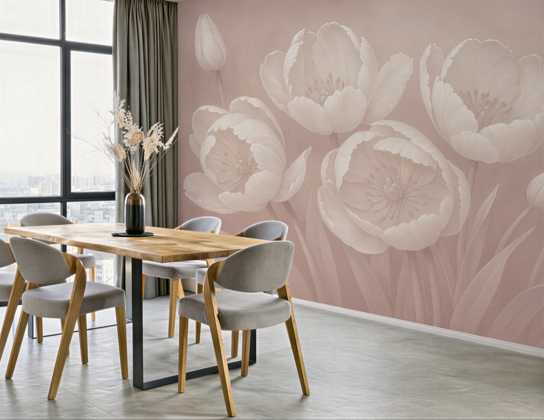 Fototapeta pudrowe tulipany w subtelnej elegancji