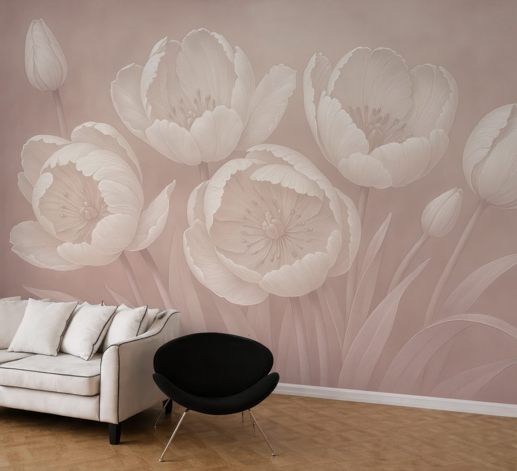 Fototapeta pudrowe tulipany w subtelnej elegancji